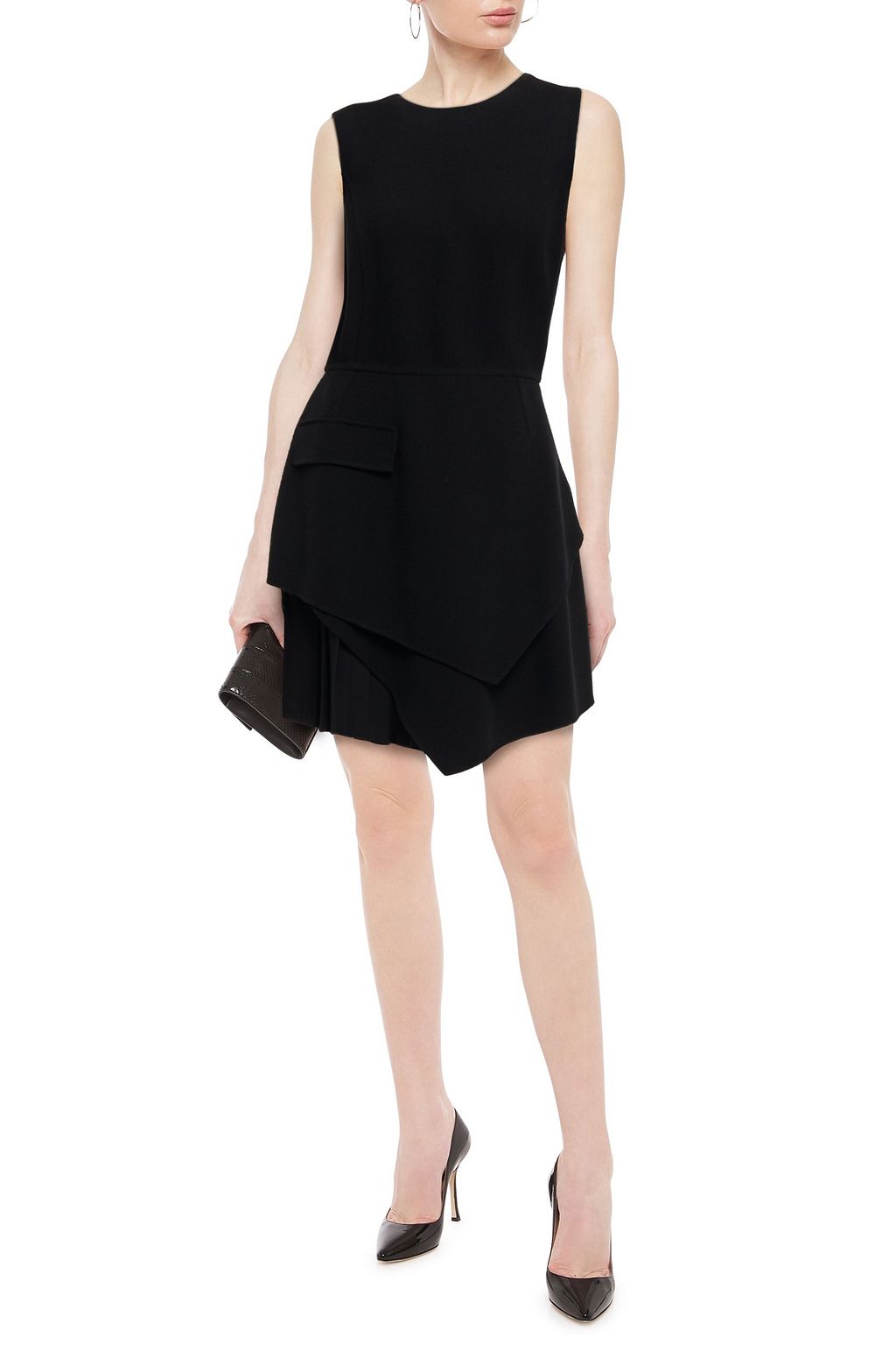 OSCAR DE LA RENTA Silk-trimmed layered wool-blend crepe mini dress