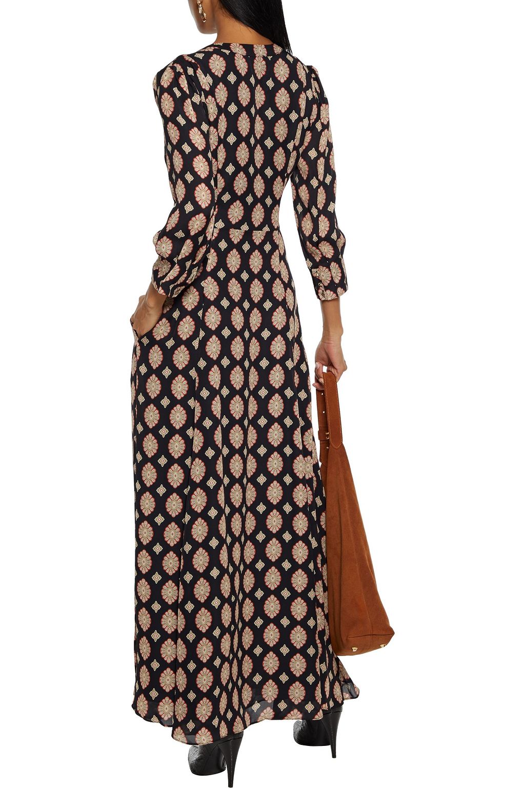 NICHOLAS Tie-front printed silk maxi dress