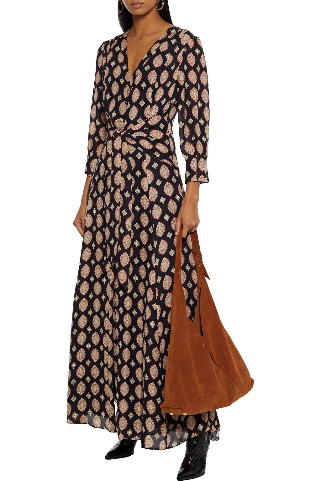 NICHOLAS Tie-front printed silk maxi dress