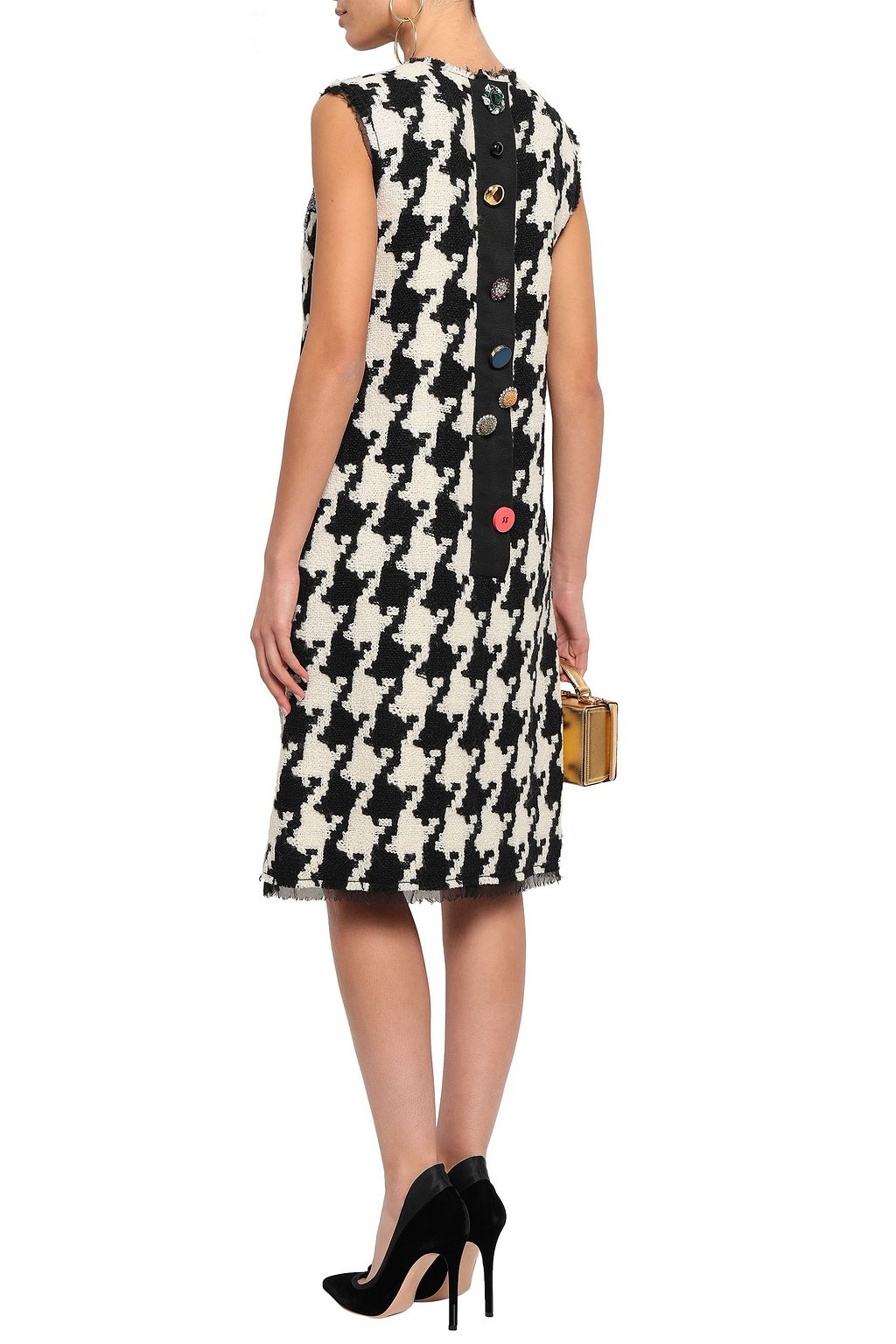DOLCE&GABBANA Embellished houndstooth wool-blend tweed dress