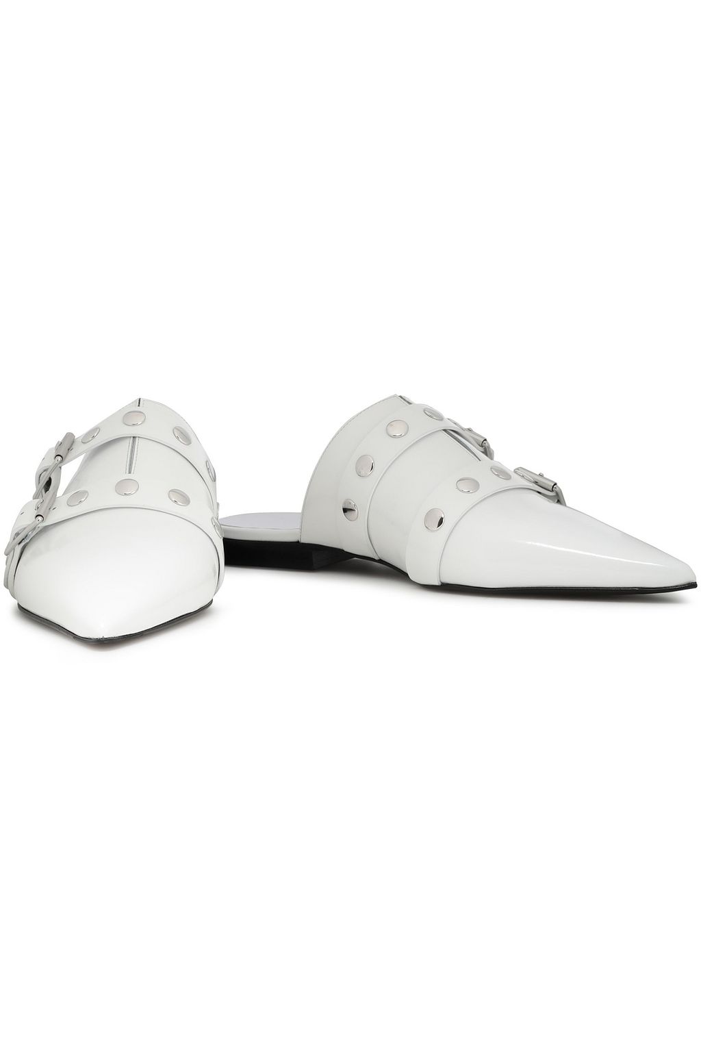 VICTORIA BECKHAM Buckled studded patent-leather slippers