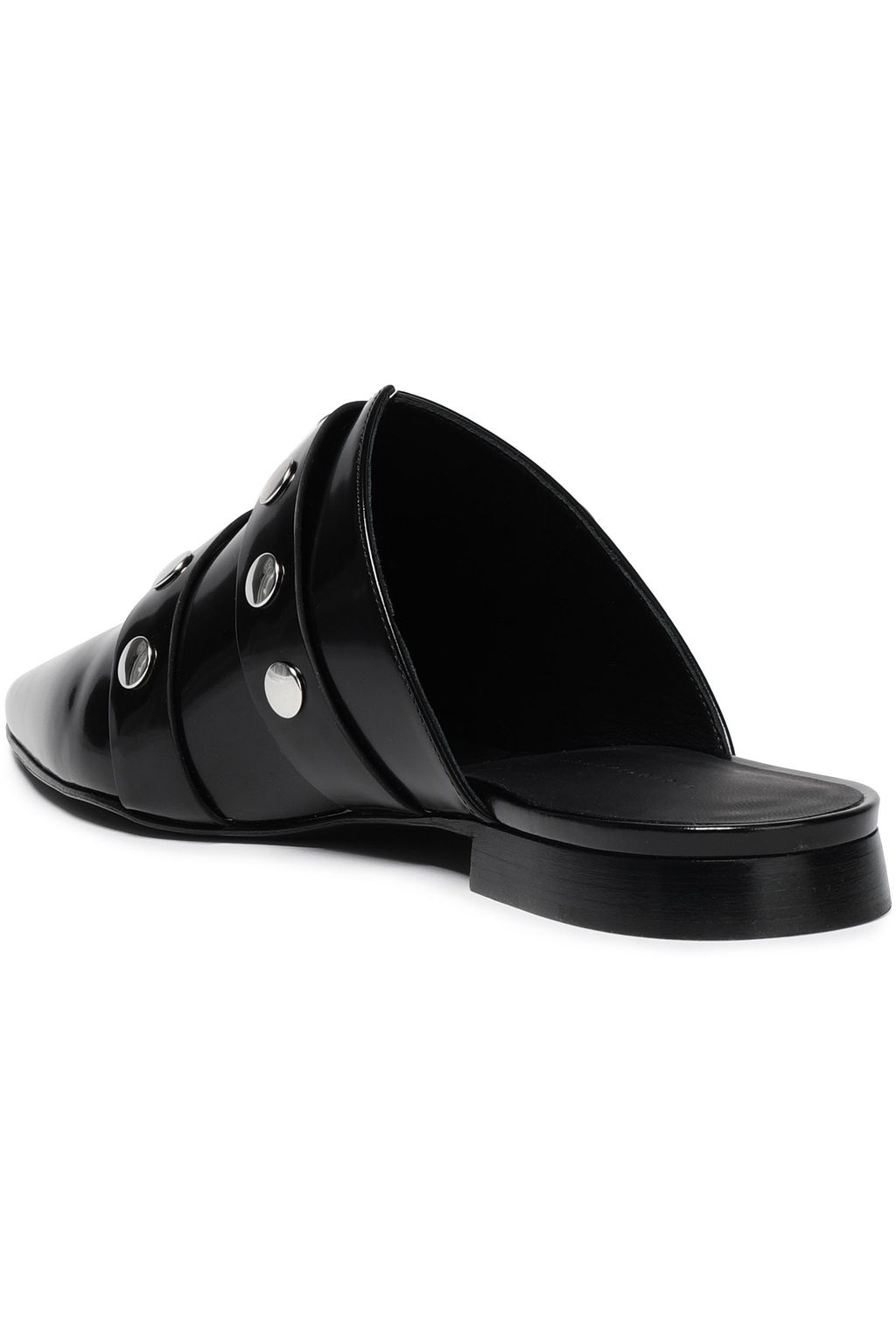VICTORIA BECKHAM Buckled studded patent-leather slippers