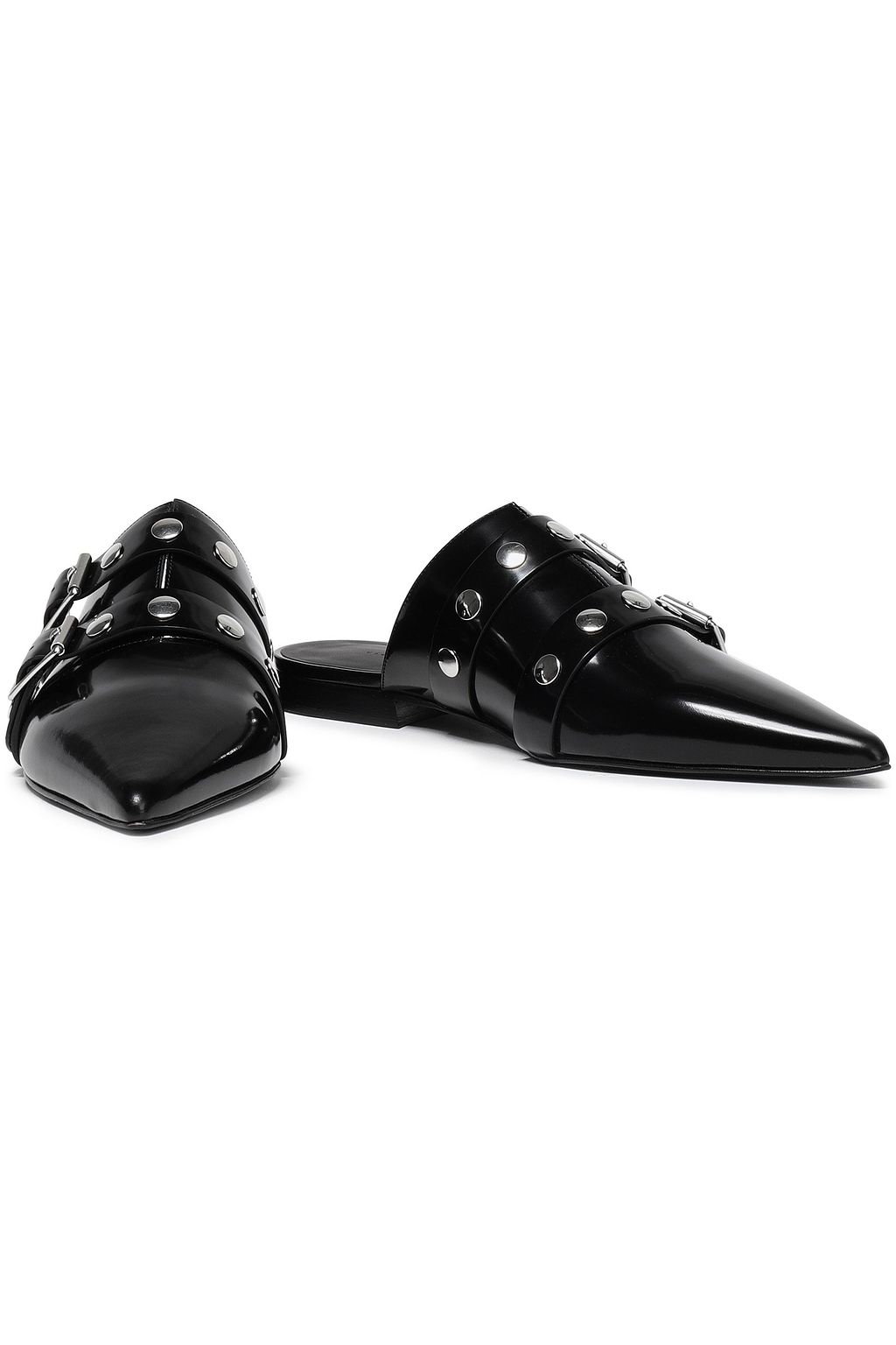 VICTORIA BECKHAM Buckled studded patent-leather slippers