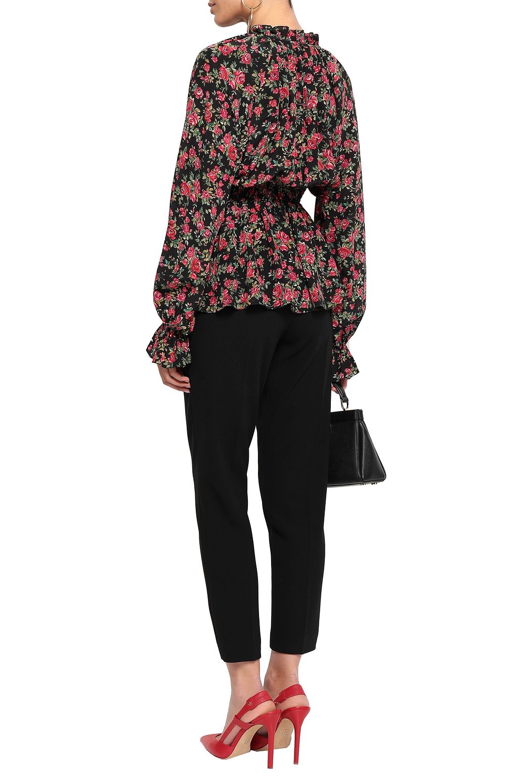 DOLCE&GABBANA Shirred floral-print silk crepe de chine blouse
