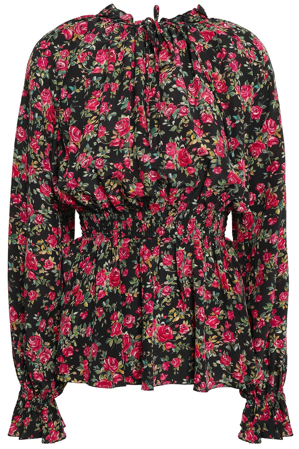 DOLCE & GABBANA SHIRRED FLORAL-PRINT SILK CREPE DE CHINE BLOUSE,3074457345632833172