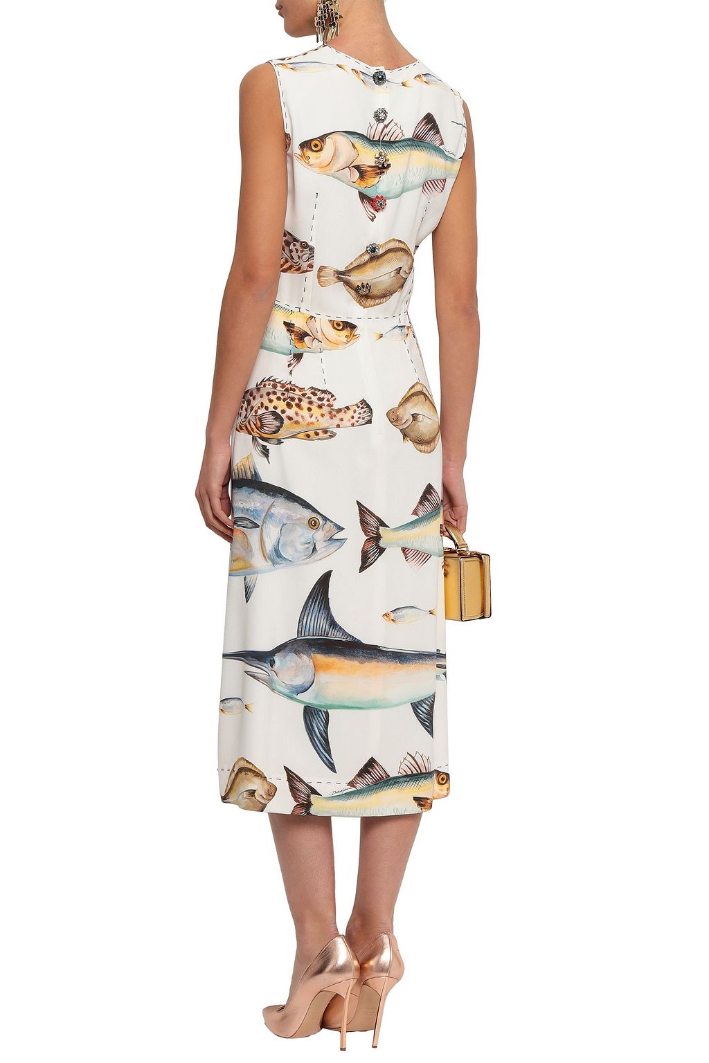 DOLCE & GABBANA Button-embellished printed crepe midi dress