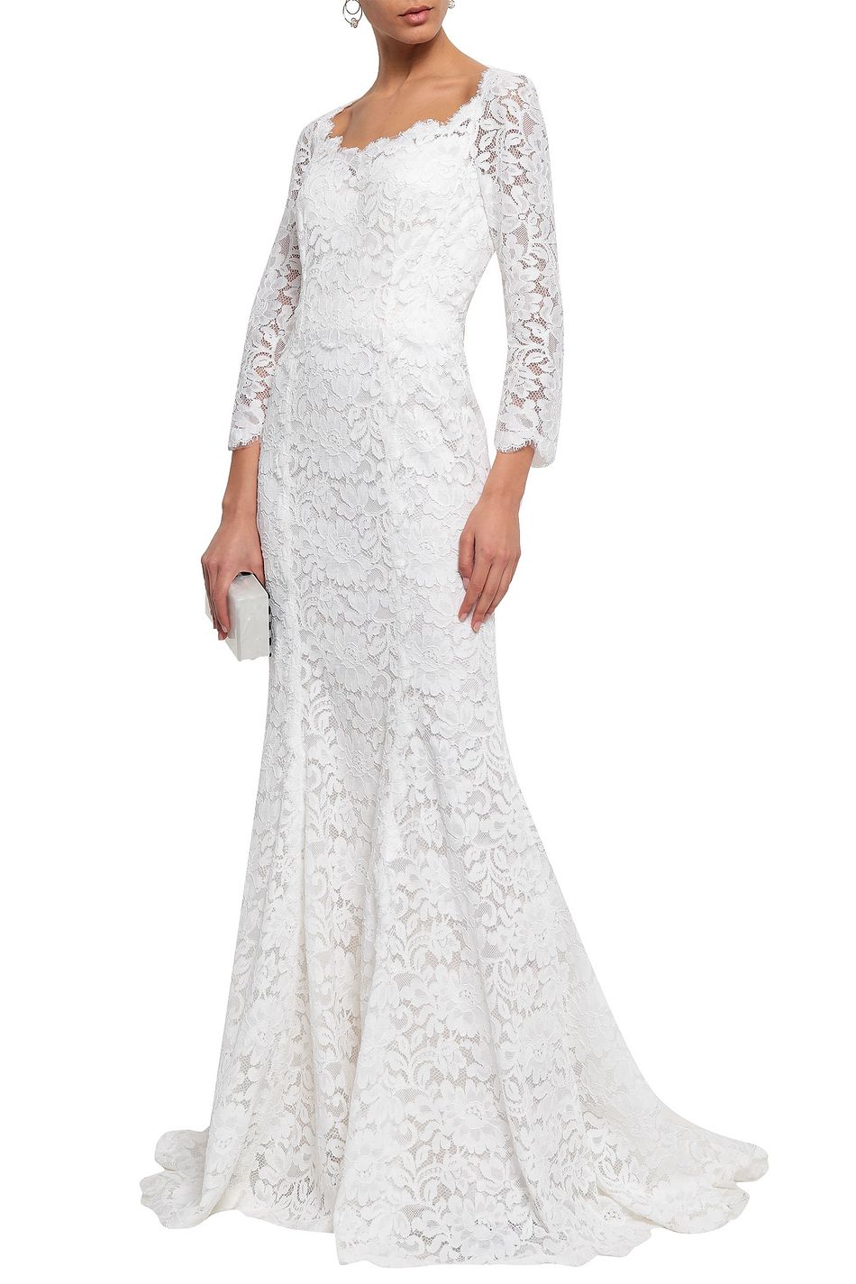 White Fluted Cotton Blend Corded Lace Gown Sale Up To 70 Off