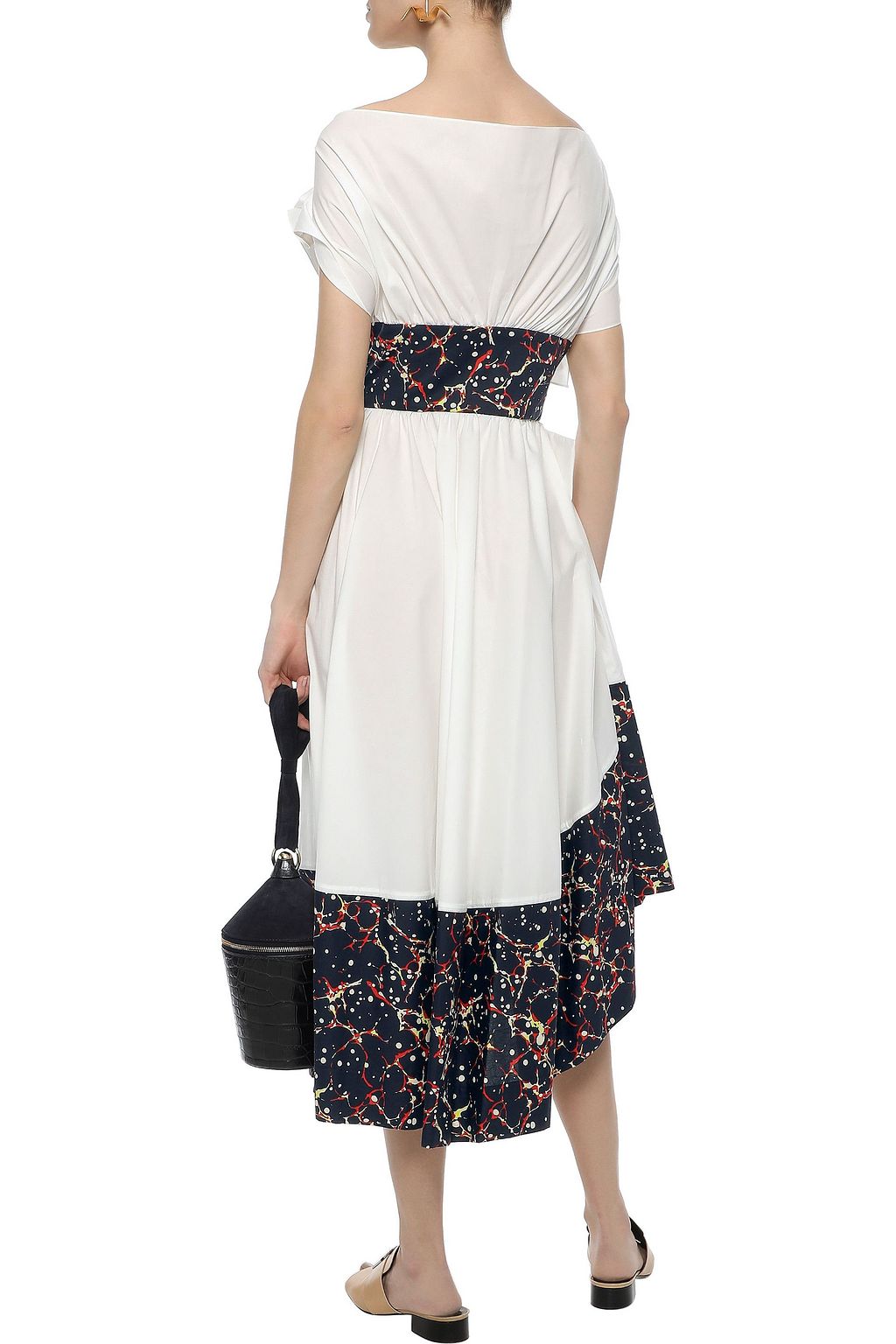 ROSIE ASSOULIN Asymmetric gathered stretch-cotton poplin midi dress