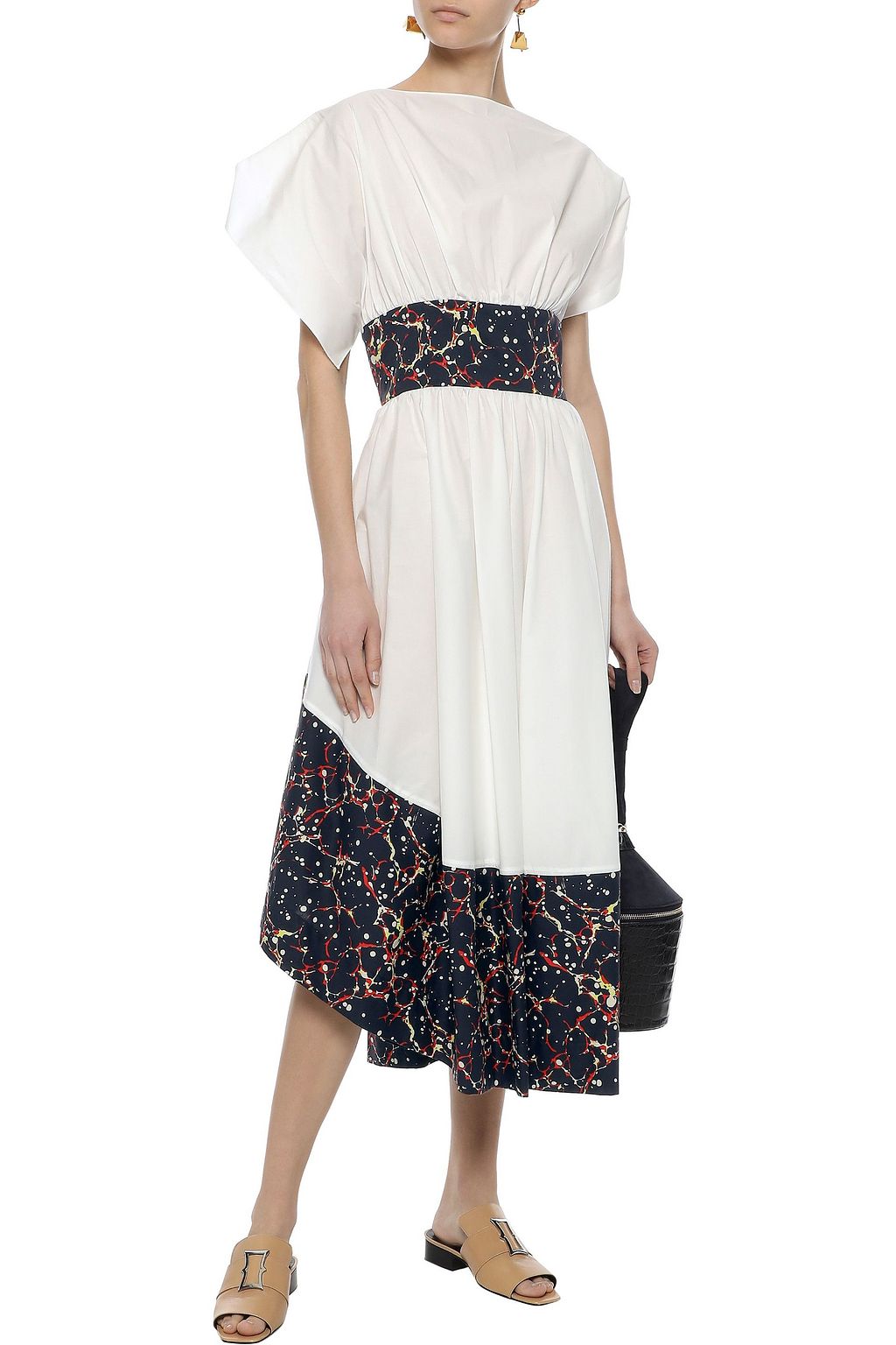 ROSIE ASSOULIN Asymmetric gathered stretch-cotton poplin midi dress