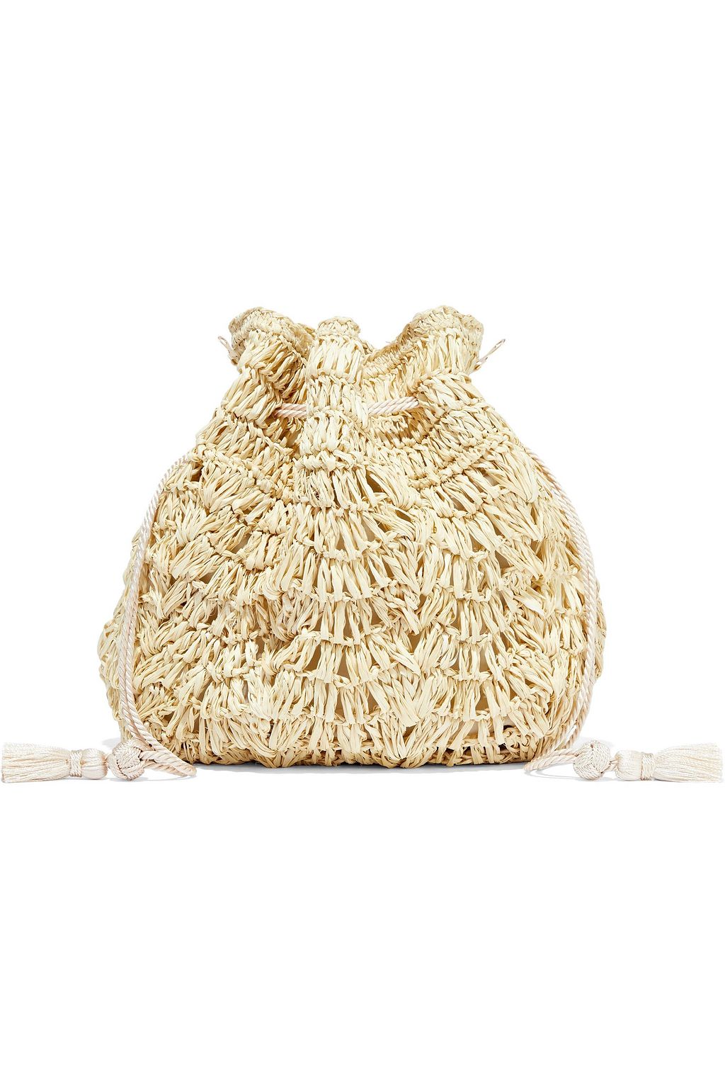 KAYU Bella tasseled woven straw bucket bag