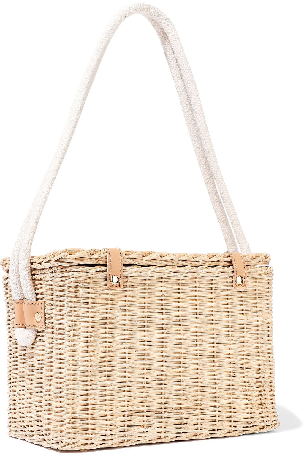 KAYU Mia leather-trimmed wicker shoulder bag