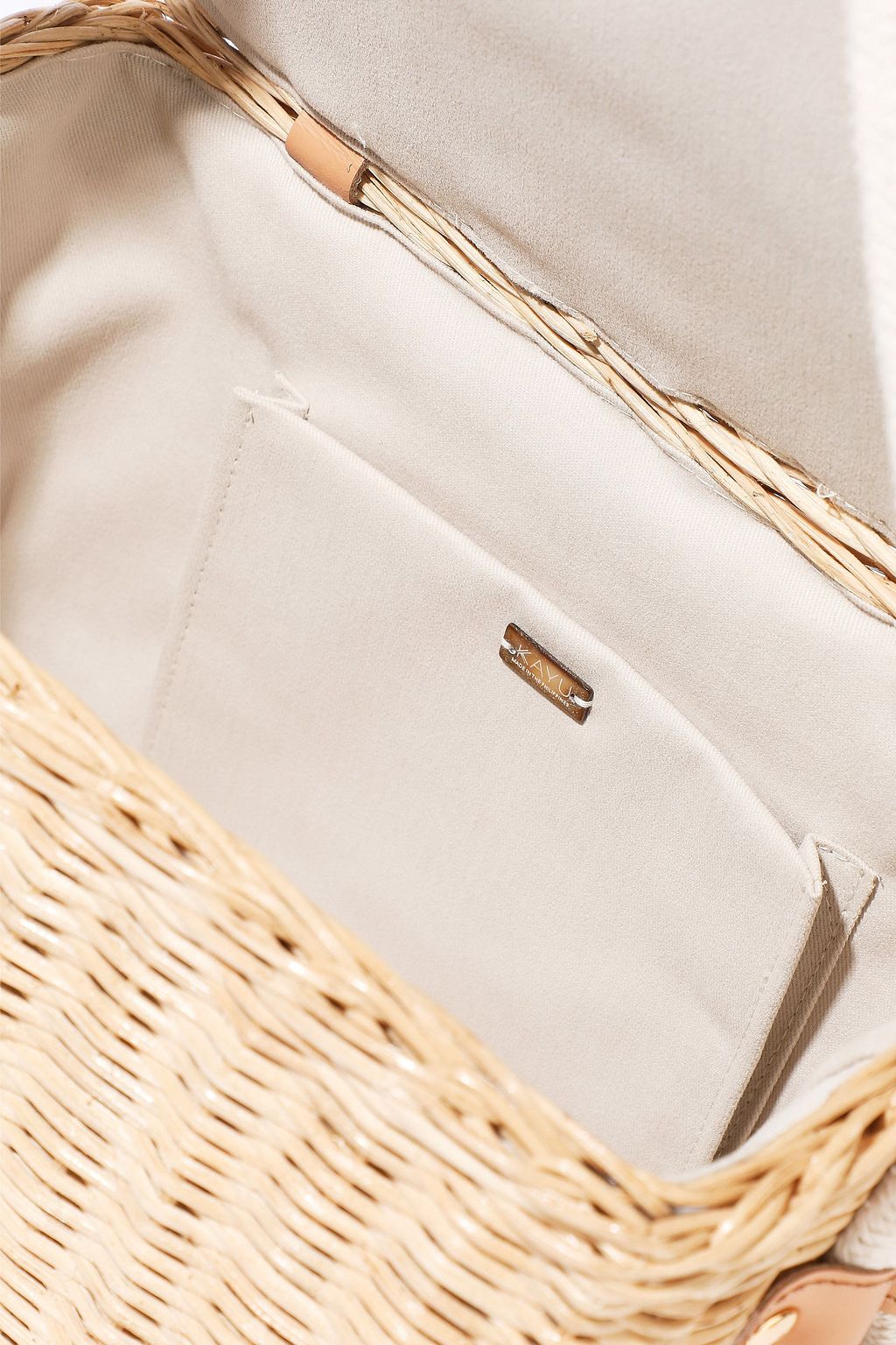 KAYU Mia leather-trimmed wicker shoulder bag