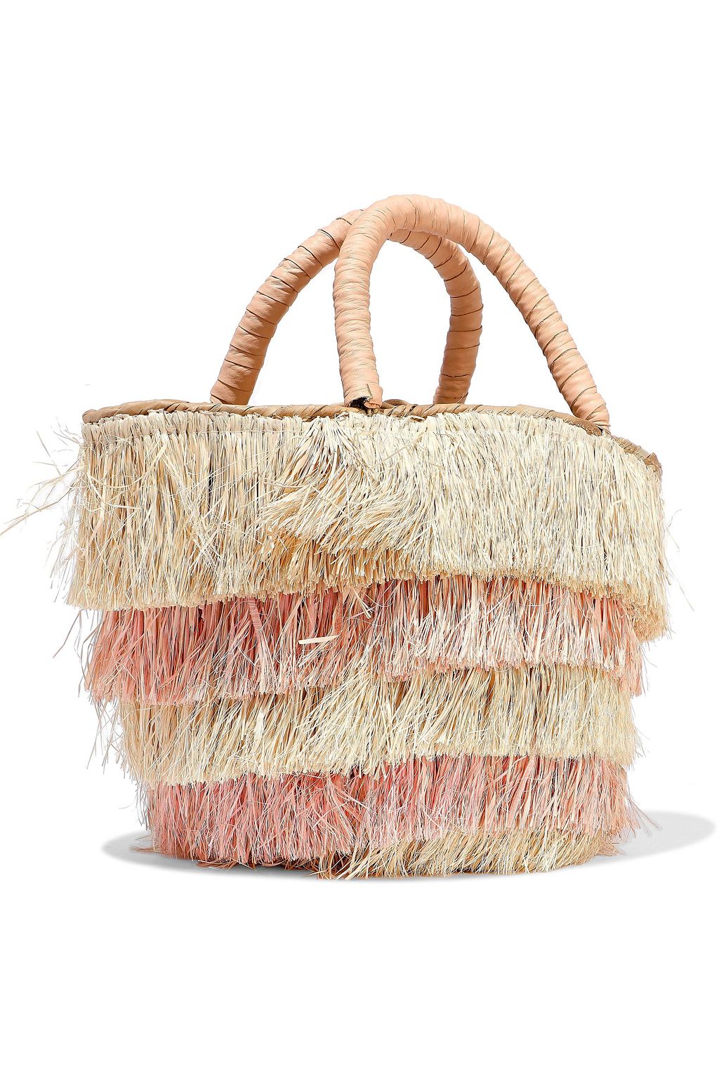 KAYU Pinata mini fringed two-tone woven straw tote