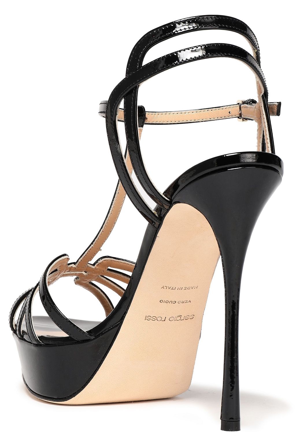 SERGIO ROSSI Cutout patent-leather platform sandals