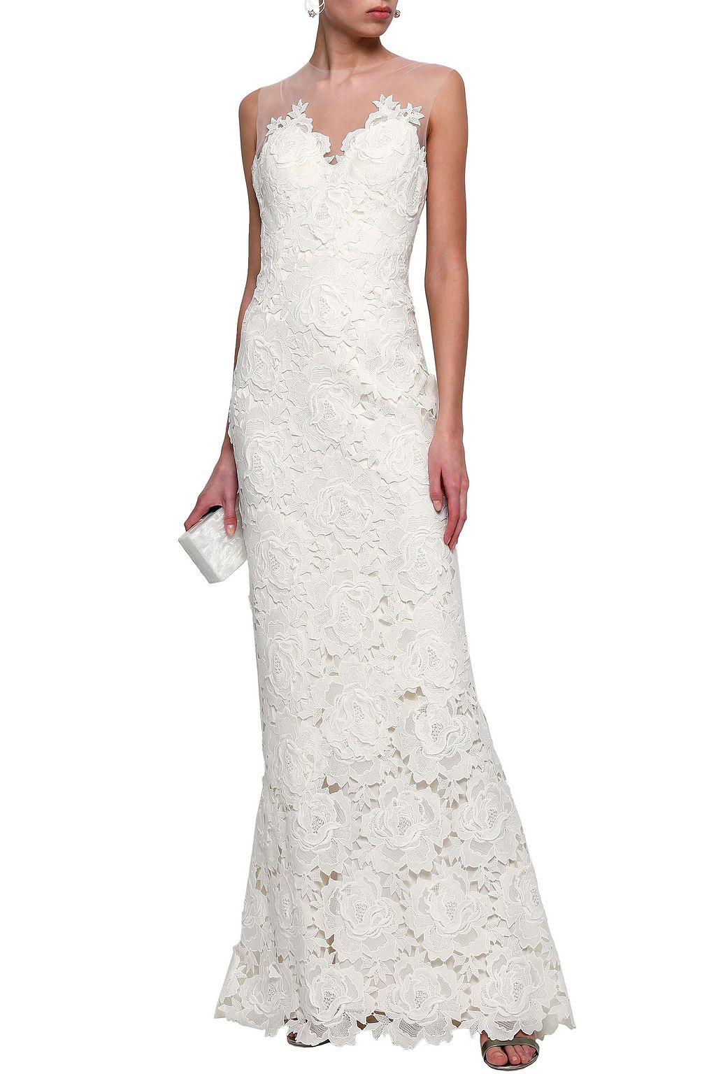 CATHERINE DEANE Jolie open-back tulle-paneled guipure lace gown