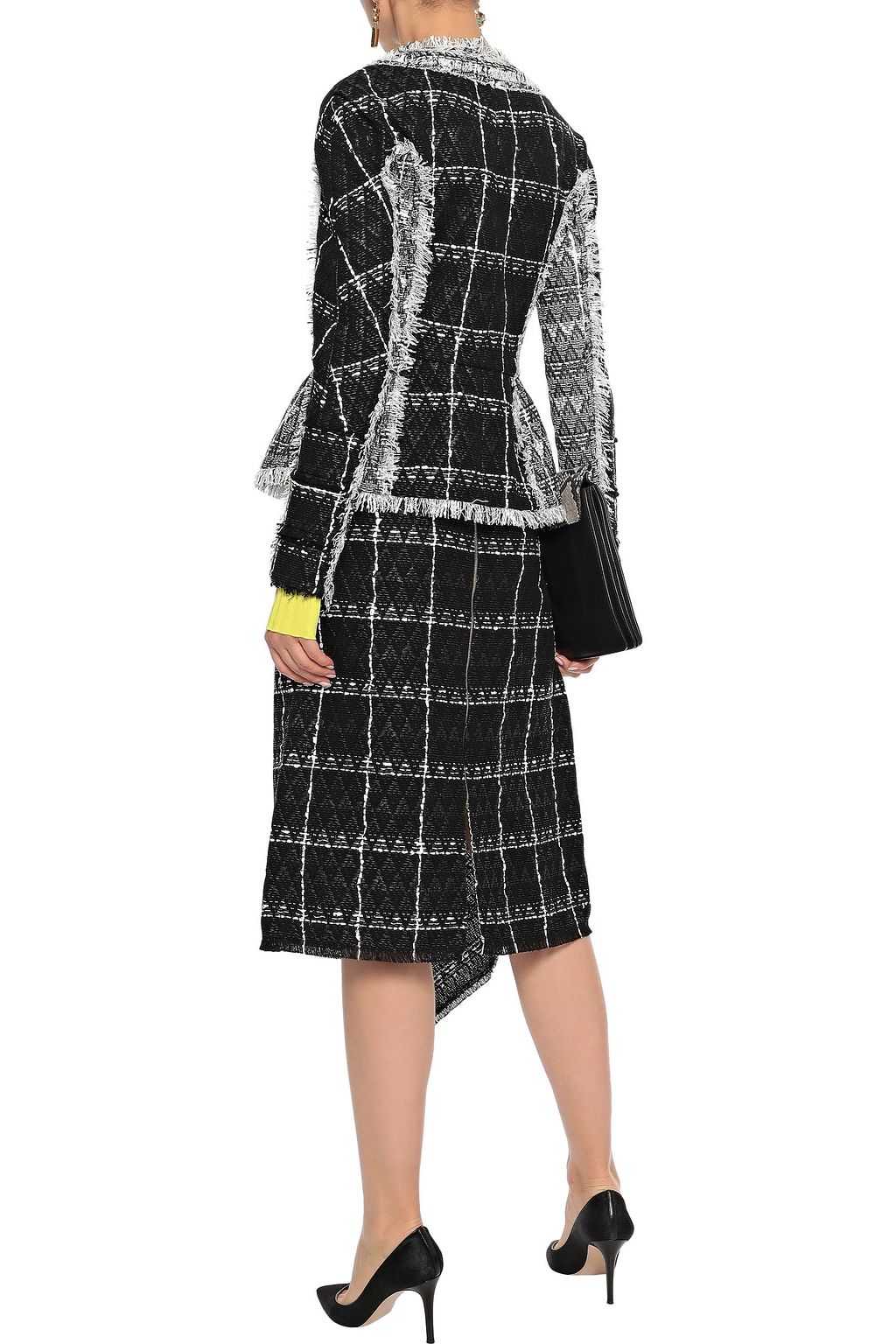 ROLAND MOURET Keaton draped checked cotton-blend tweed midi skirt