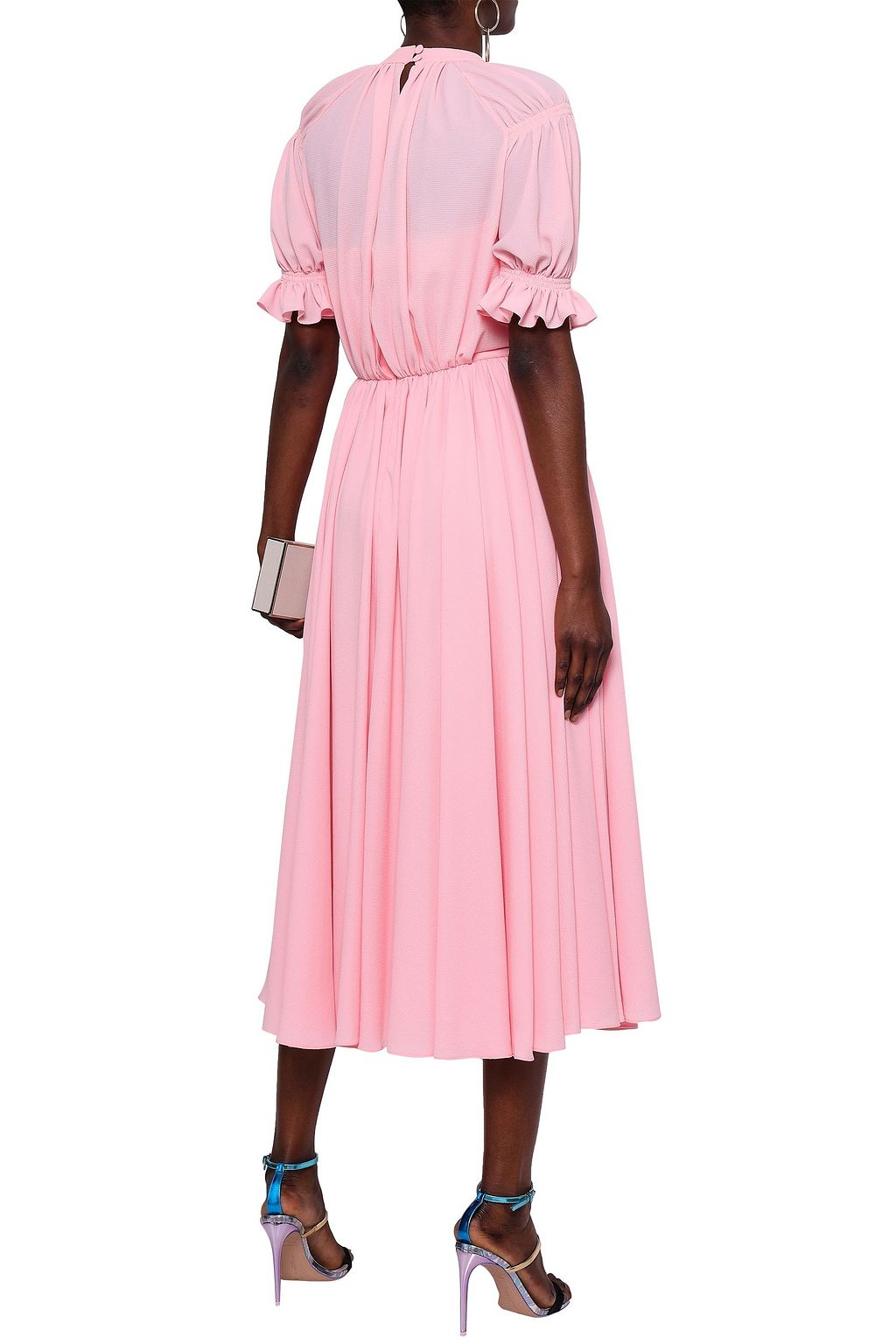EMILIA WICKSTEAD Ruffle-trimmed gathered textured-crepe midi dress