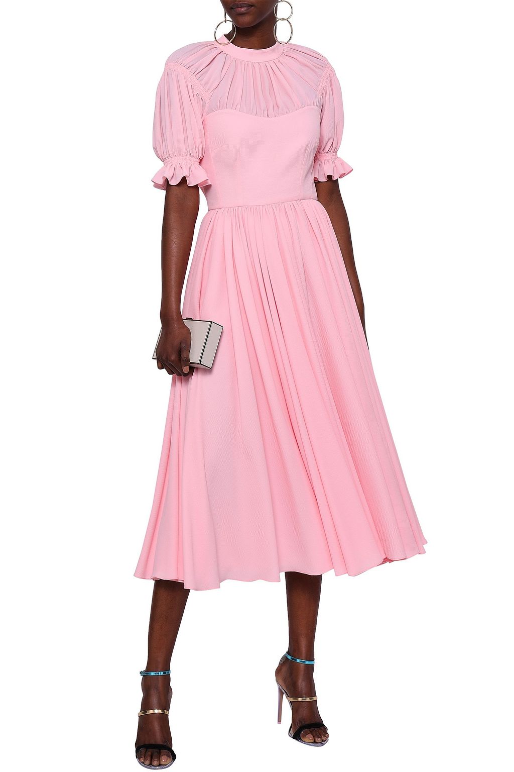 EMILIA WICKSTEAD Ruffle-trimmed gathered textured-crepe midi dress ...