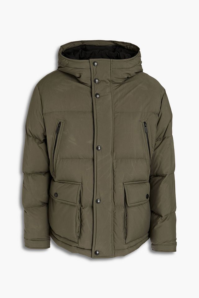 Coated quilted shell hooded jacket