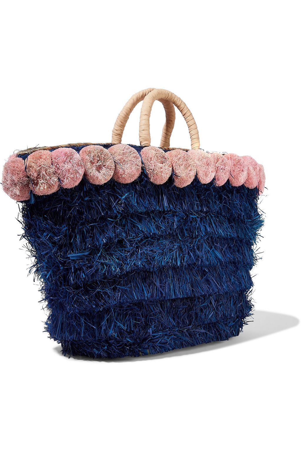 KAYU Lucca pompom-embellished fringed straw tote
