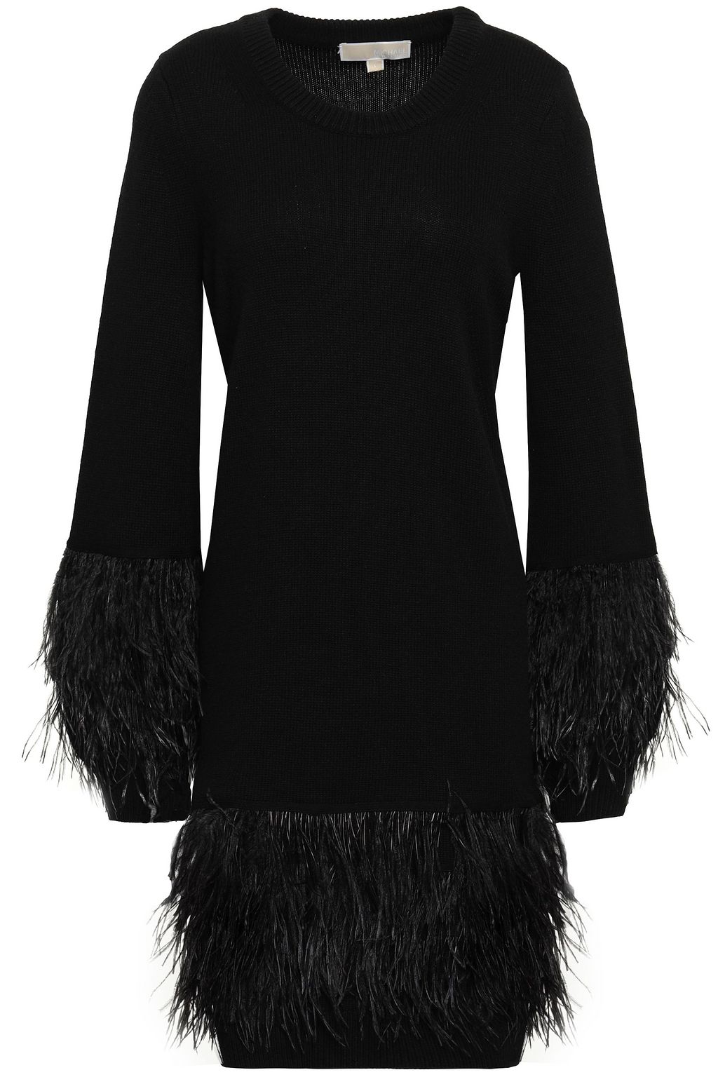 Feather embellished knitted dress black One Size