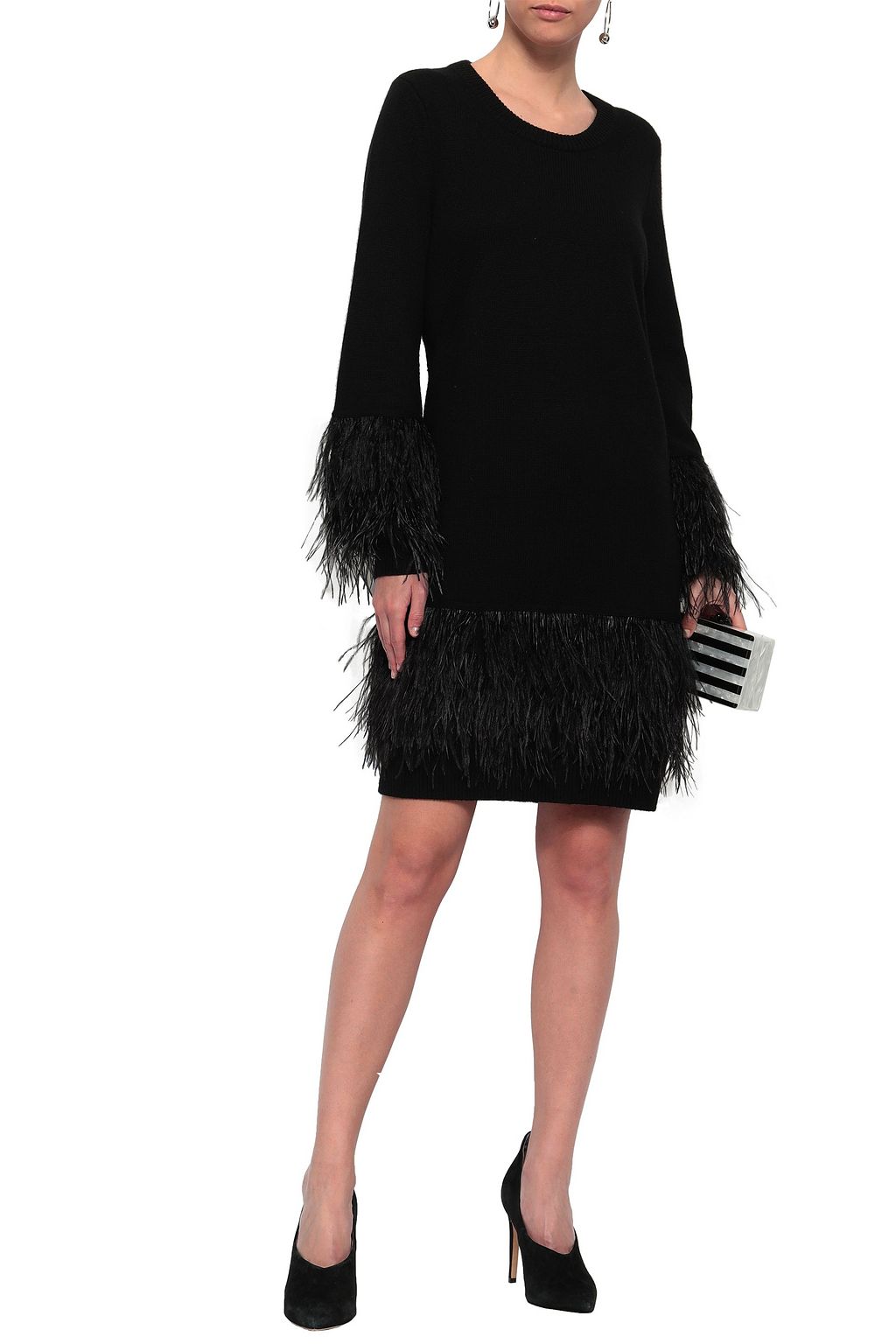 MICHAEL MICHAEL KORS Feather-embellished knitted dress