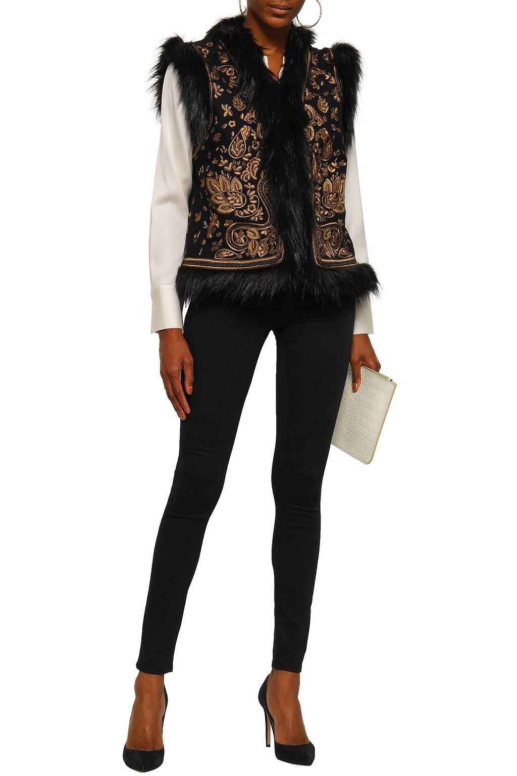 MICHAEL MICHAEL KORS Faux fur-trimmed embellished wool-blend felt vest