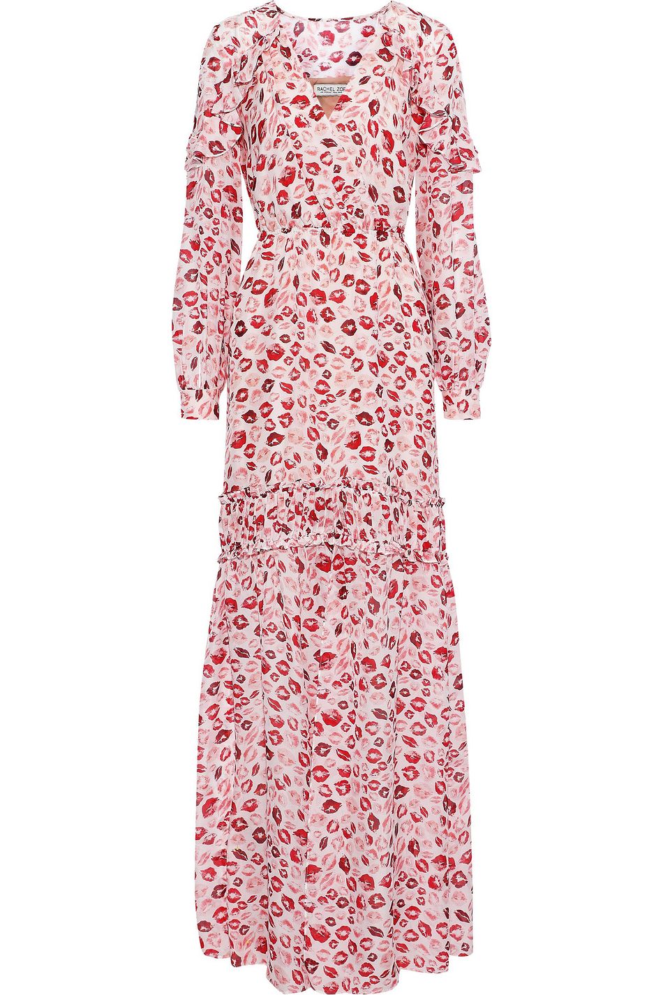 Pastel Pink Yvonne Ruffle Trimmed Printed Silk Chiffon Maxi Dress Printed Silk Chiffon Maxi Dress