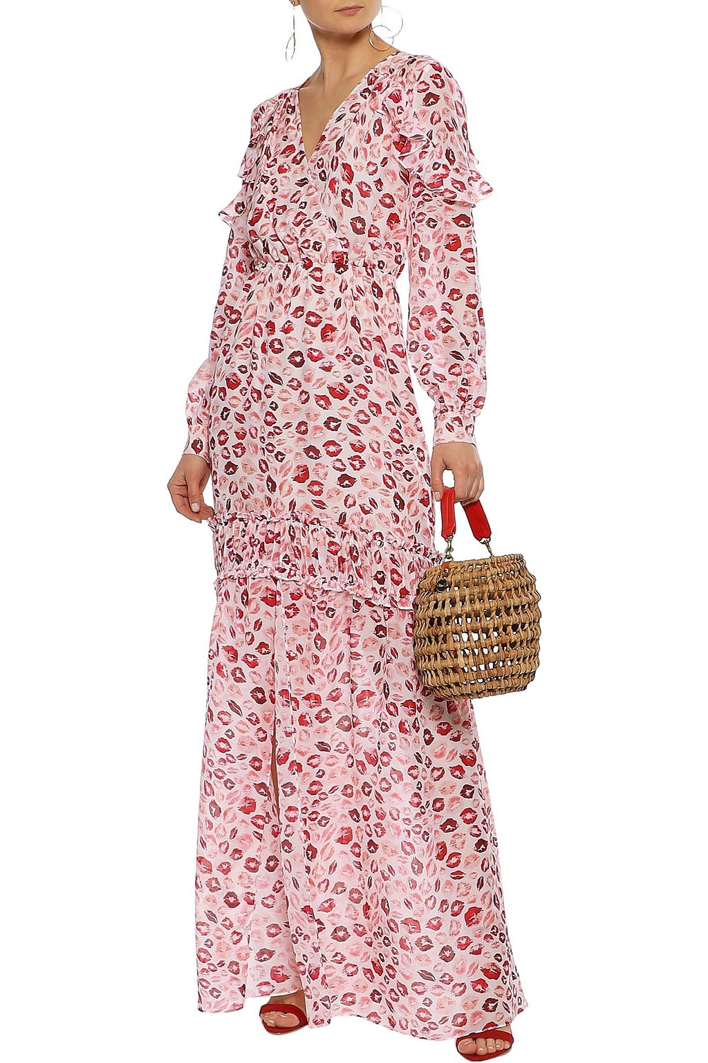 RACHEL ZOE Yvonne ruffle-trimmed printed silk-chiffon maxi dress