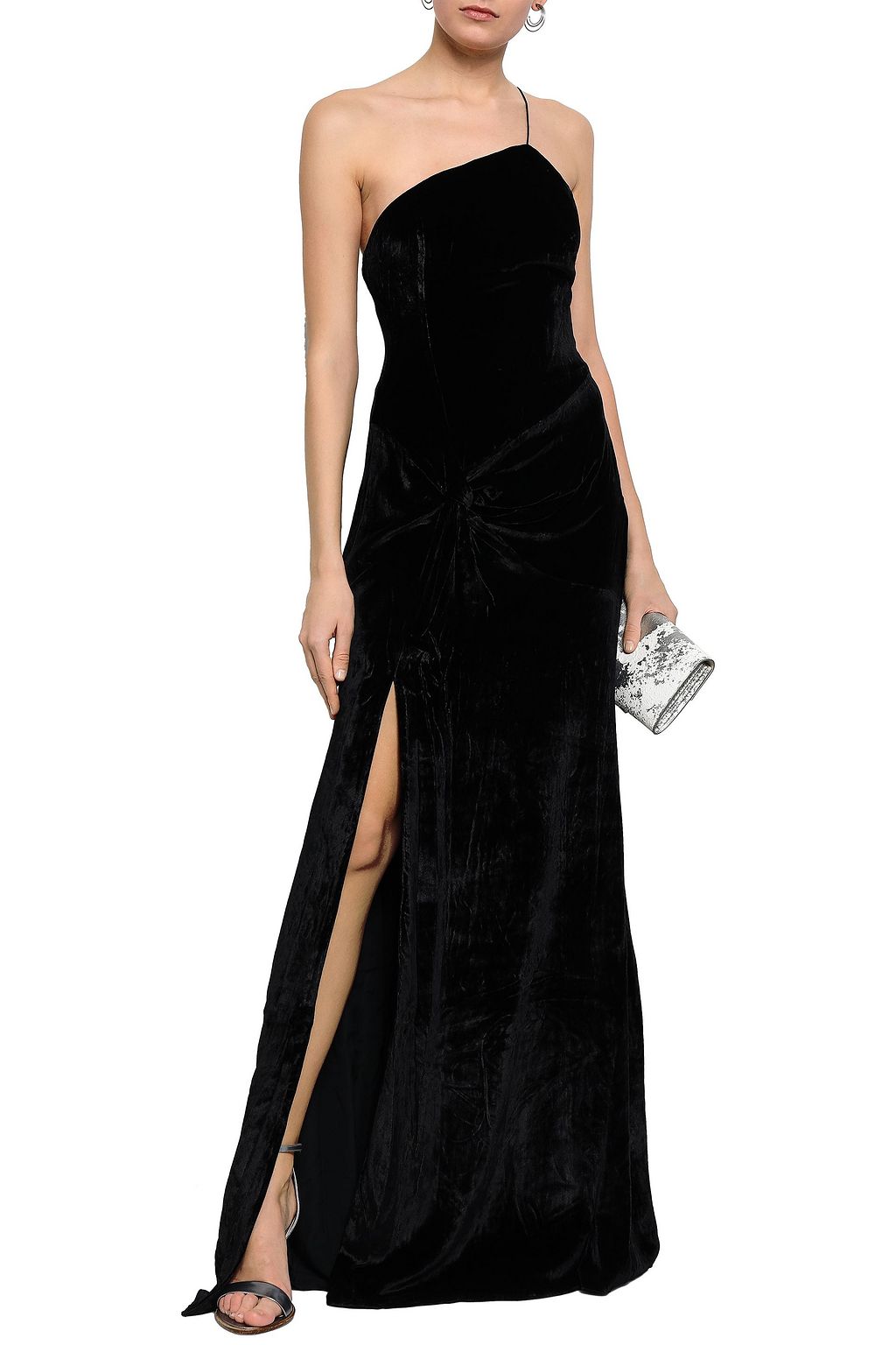CINQ À SEPT Liza one-shoulder twist-front velvet gown