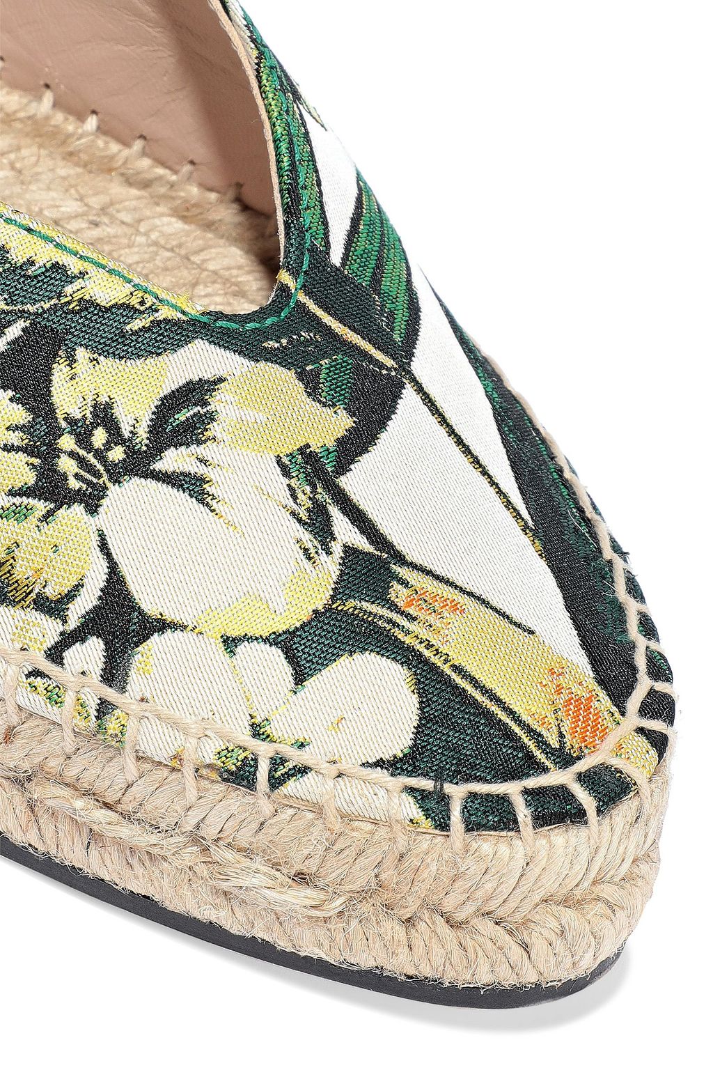 STUART WEITZMAN Satin-trimmed floral-jacquard espadrilles