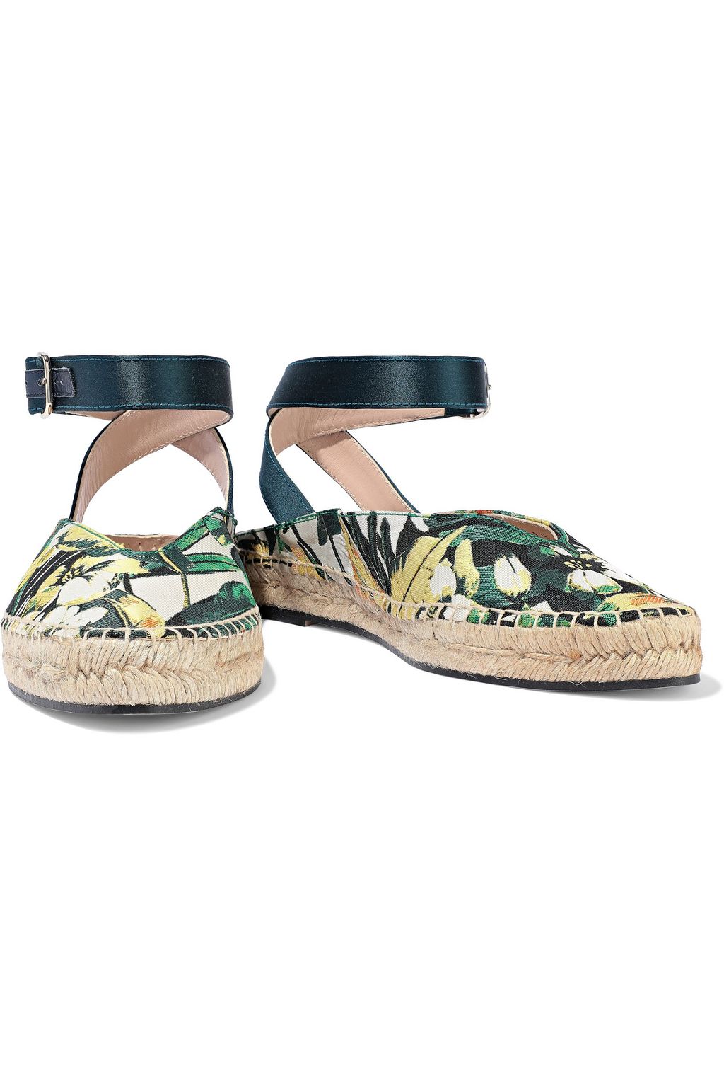 STUART WEITZMAN Satin-trimmed floral-jacquard espadrilles