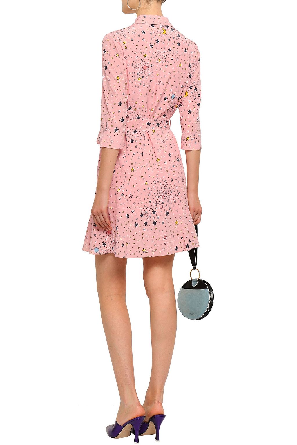 BOUTIQUE MOSCHINO Belted printed silk-blend mini shirt dress