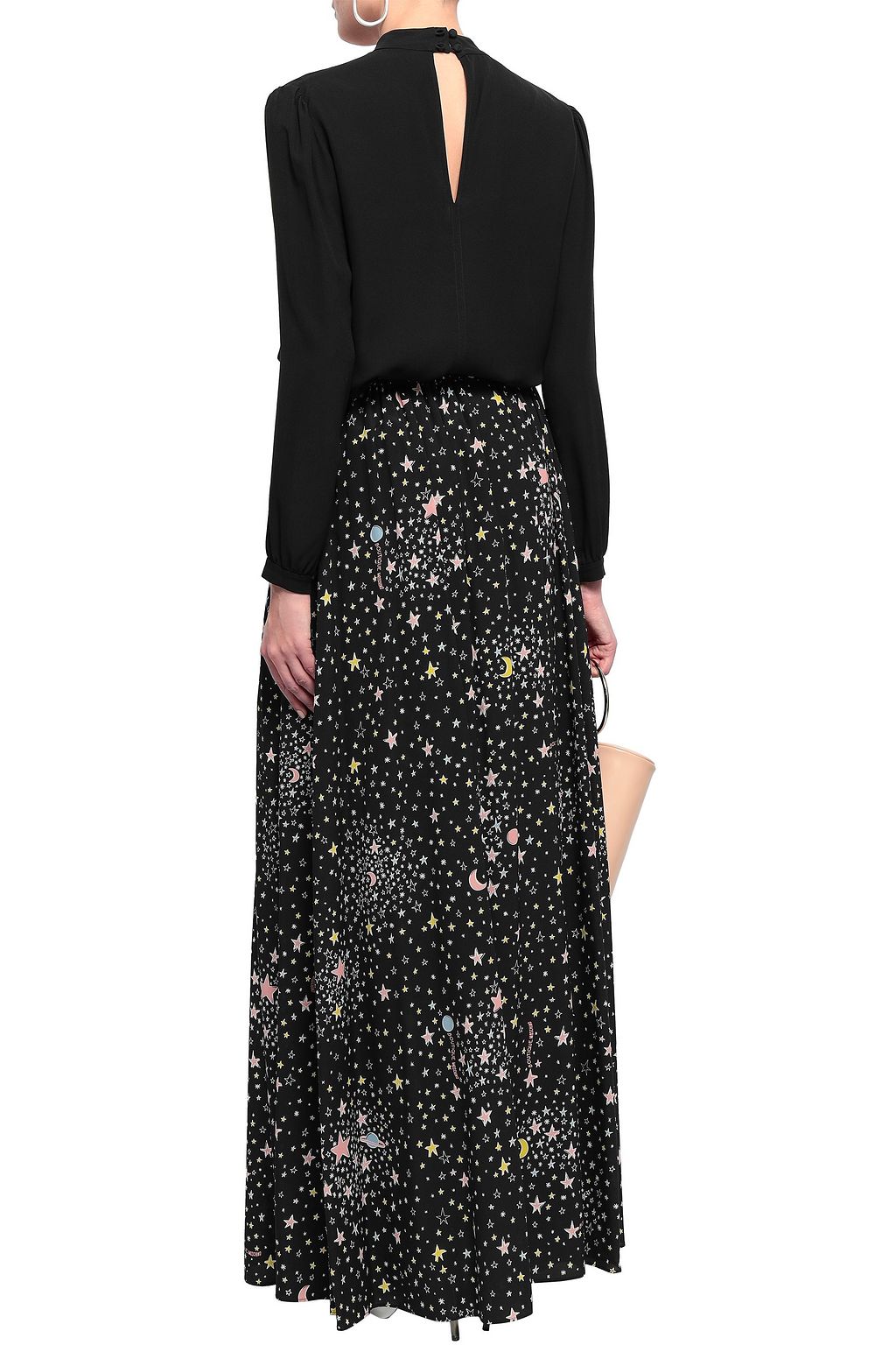 BOUTIQUE MOSCHINO Lace-up printed stretch-silk maxi skirt