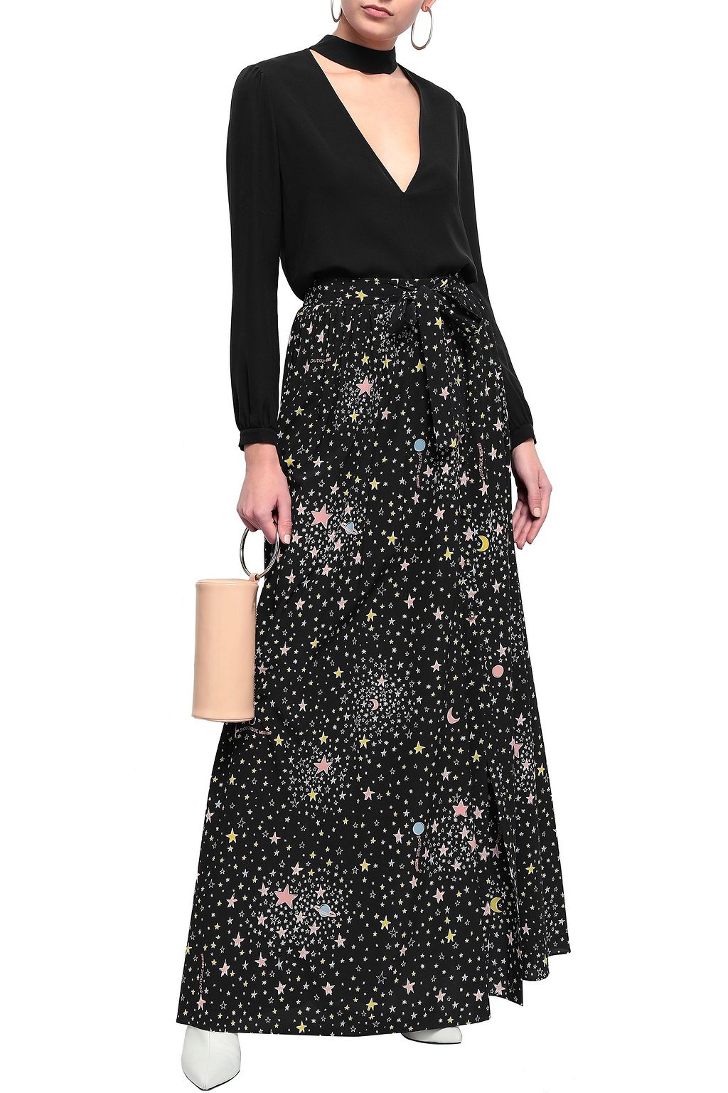 BOUTIQUE MOSCHINO Lace-up printed stretch-silk maxi skirt