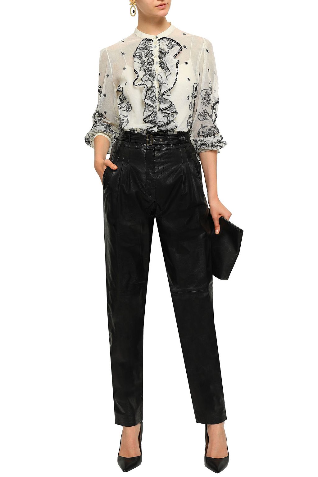 ALBERTA FERRETTI Belted leather tapered pants