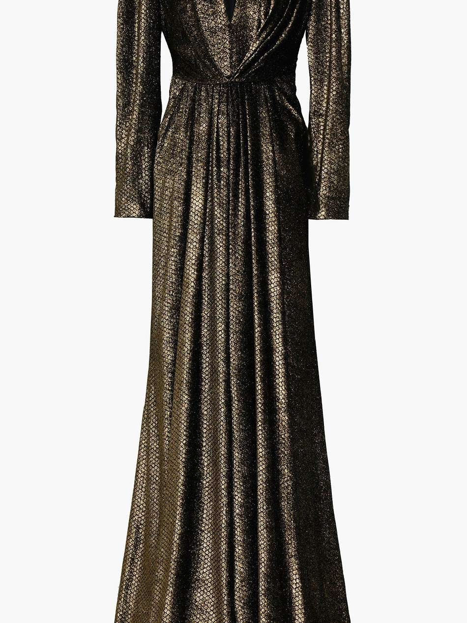 wrap-effect devoré-velvet gown