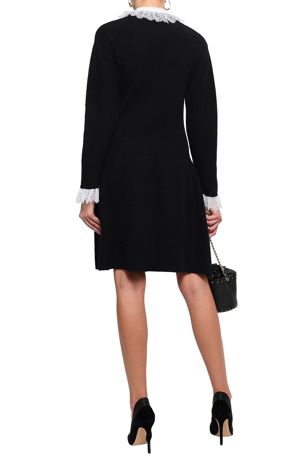 PHILOSOPHY DI LORENZO SERAFINI Lace-trimmed ribbed-knit wool-blend mini dress