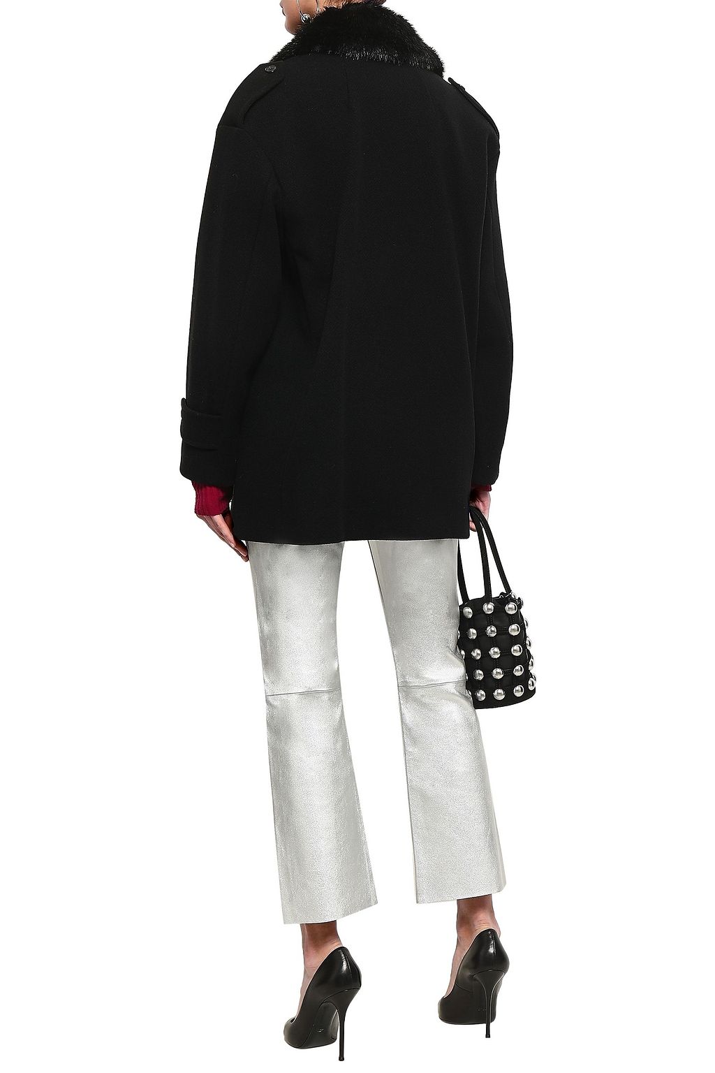 MOSCHINO Faux fur-trimmed wool and cashmere-blend coat
