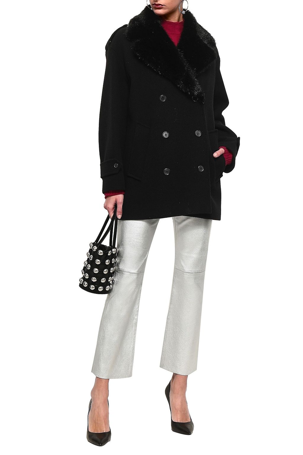 MOSCHINO Faux fur-trimmed wool and cashmere-blend coat