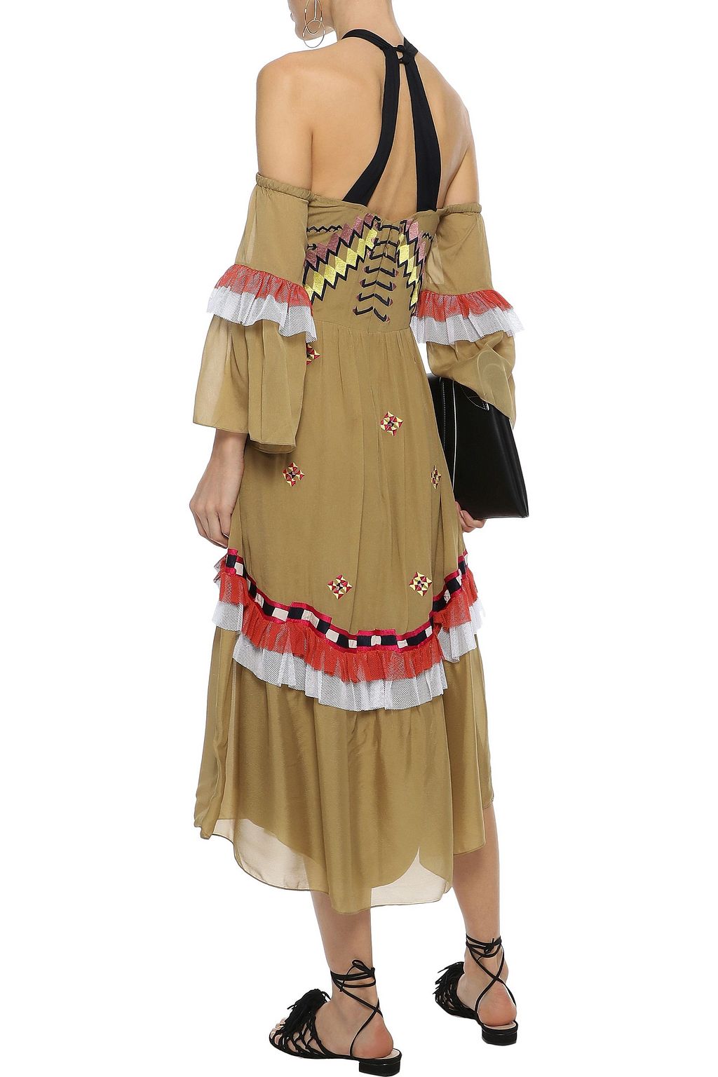 TEMPERLEY LONDON Traveller cold-shoulder ruffled embroidered crepe midi dress