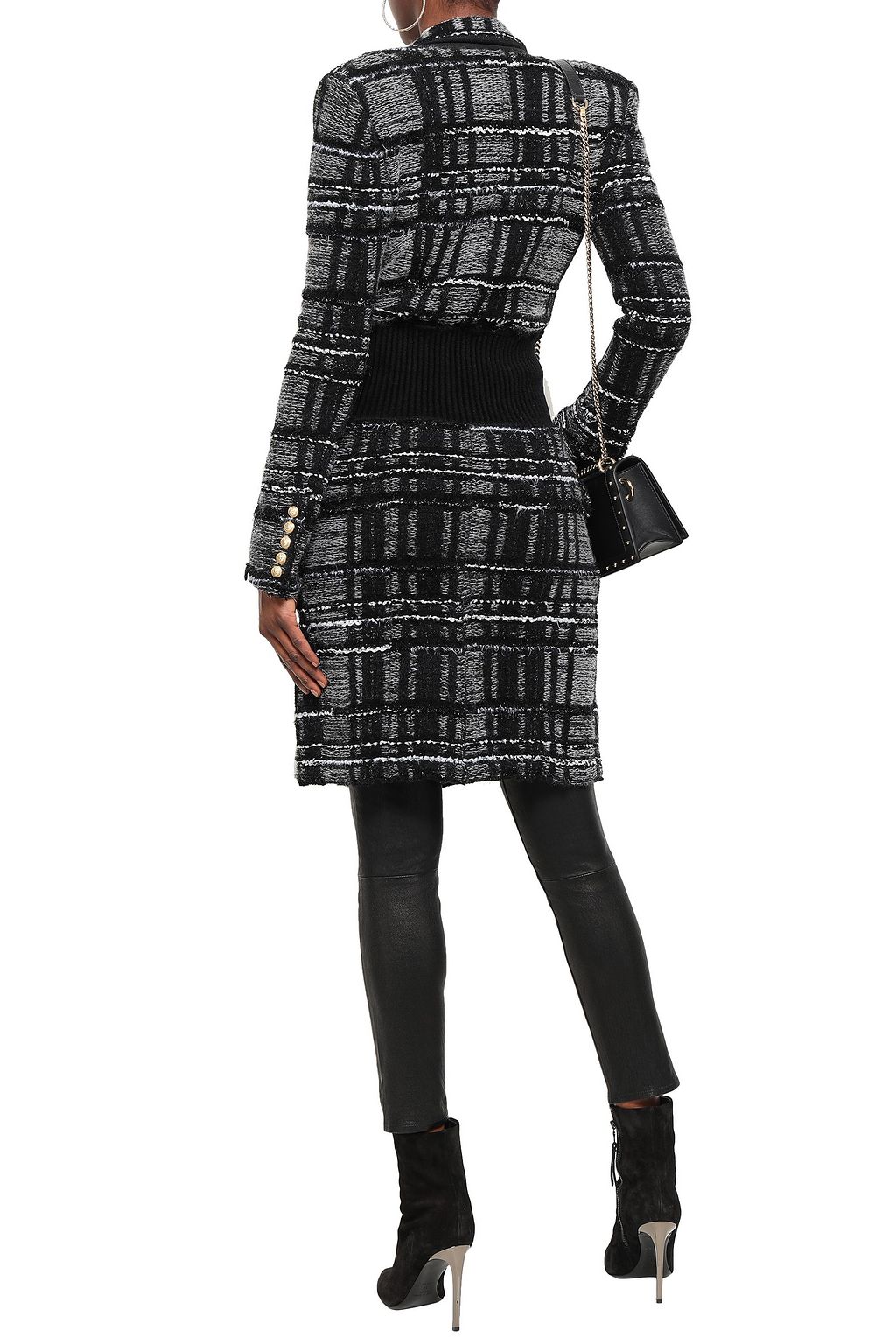 BALMAIN Double-breasted checked bouclé-tweed coat