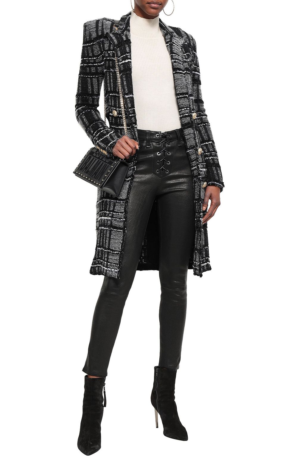 BALMAIN Double-breasted checked bouclé-tweed coat