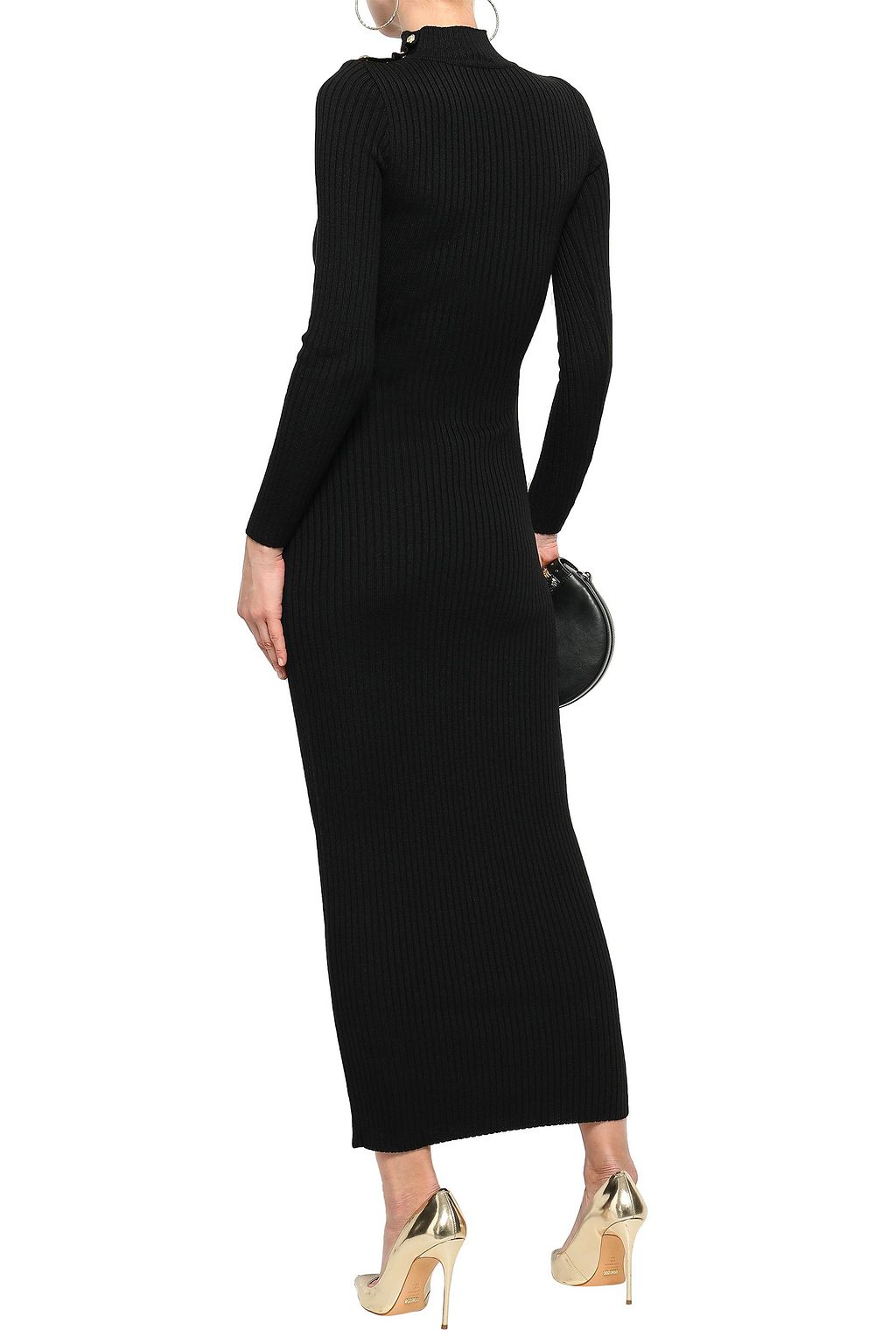BALMAIN Ribbed merino wool turtleneck maxi dress
