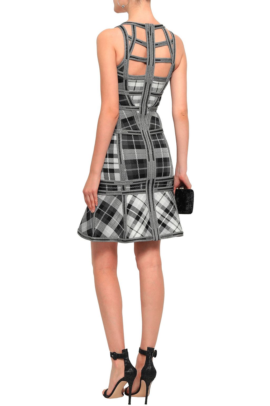 HERVÉ LÉGER Fluted cutout jacquard-knit mini dress