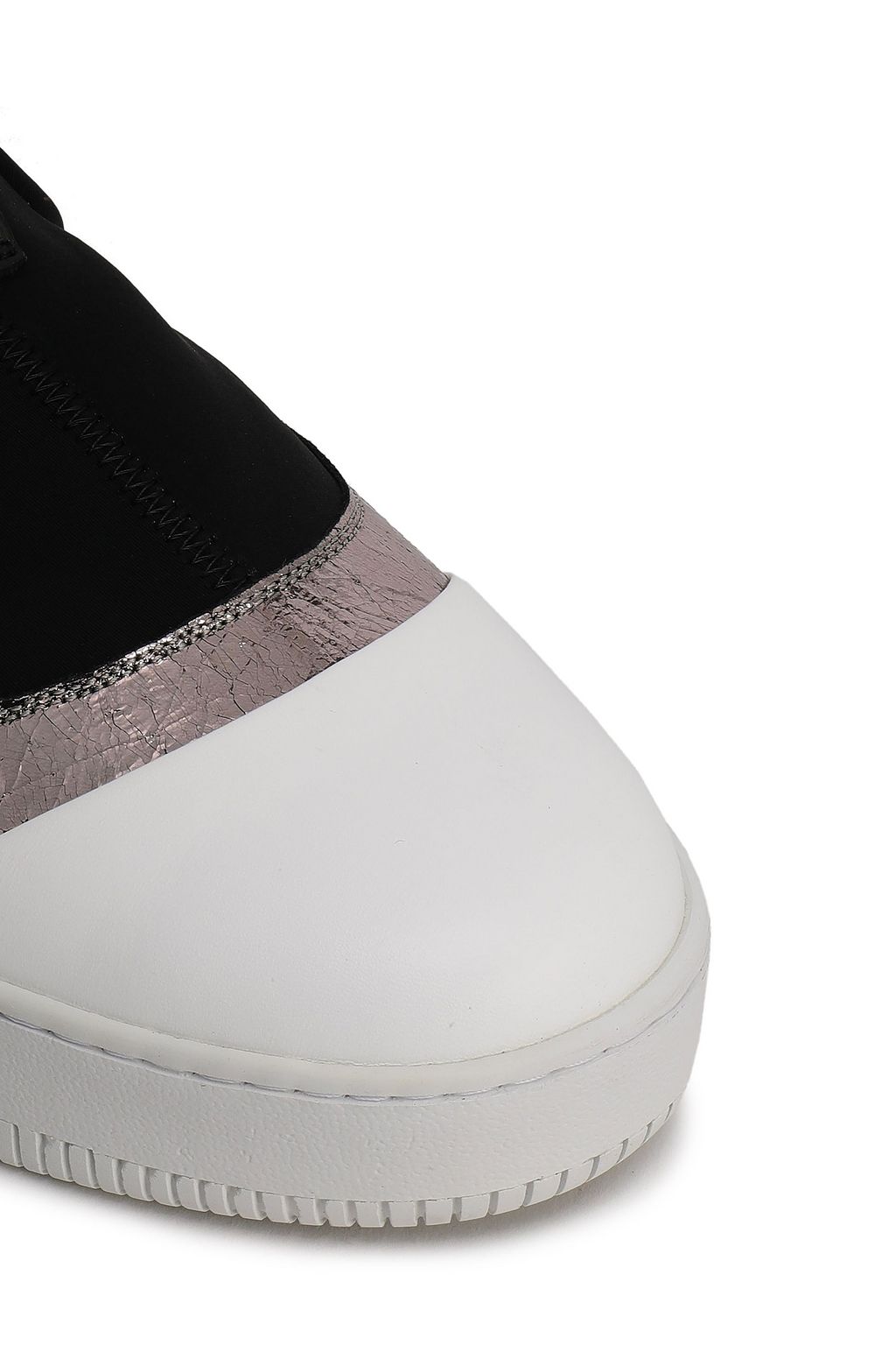 MCQ ALEXANDER MCQUEEN Metallic cracked leather-trimmed neoprene slip-on sneakers