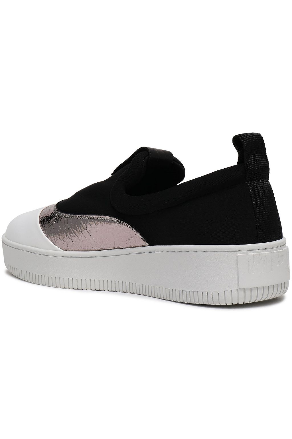 MCQ ALEXANDER MCQUEEN Metallic cracked leather-trimmed neoprene slip-on sneakers