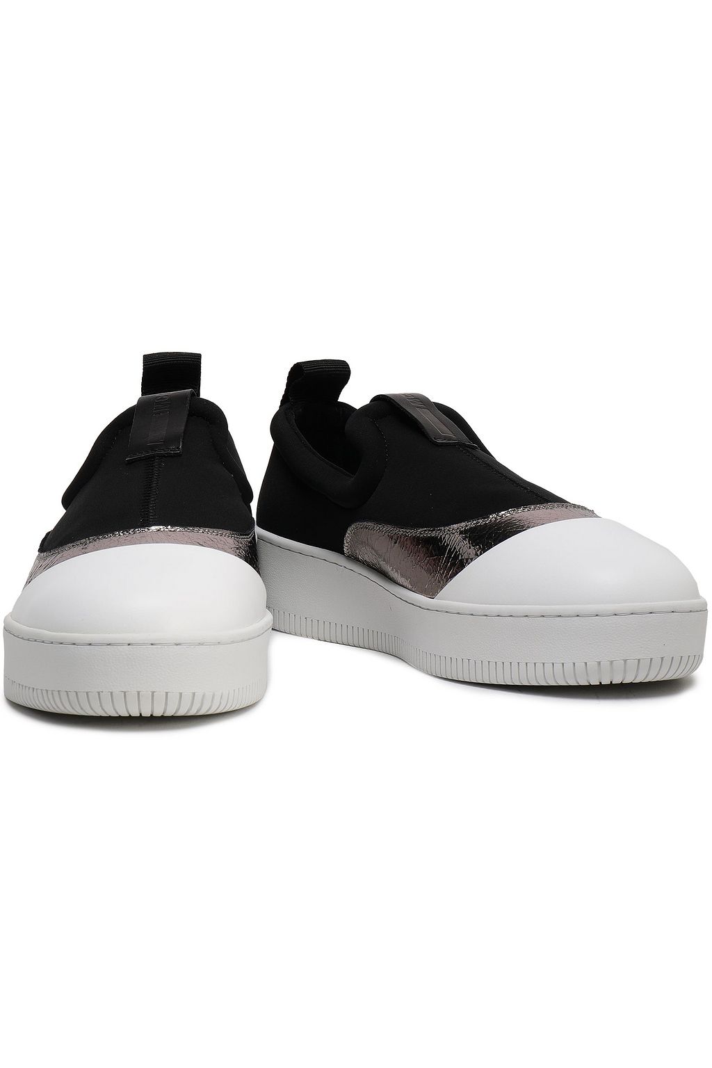 MCQ ALEXANDER MCQUEEN Metallic cracked leather-trimmed neoprene slip-on sneakers