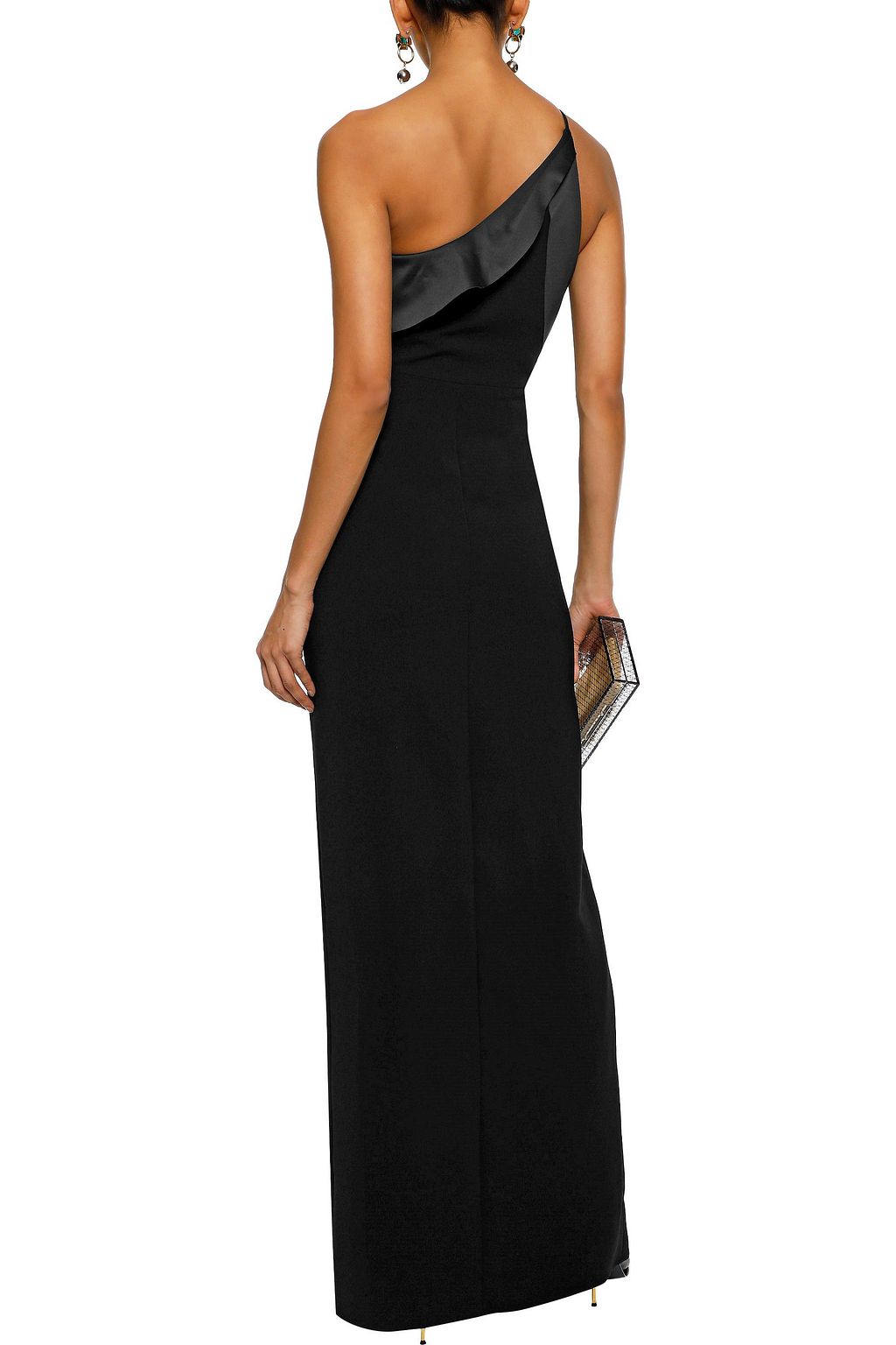 halston one shoulder crepe gown