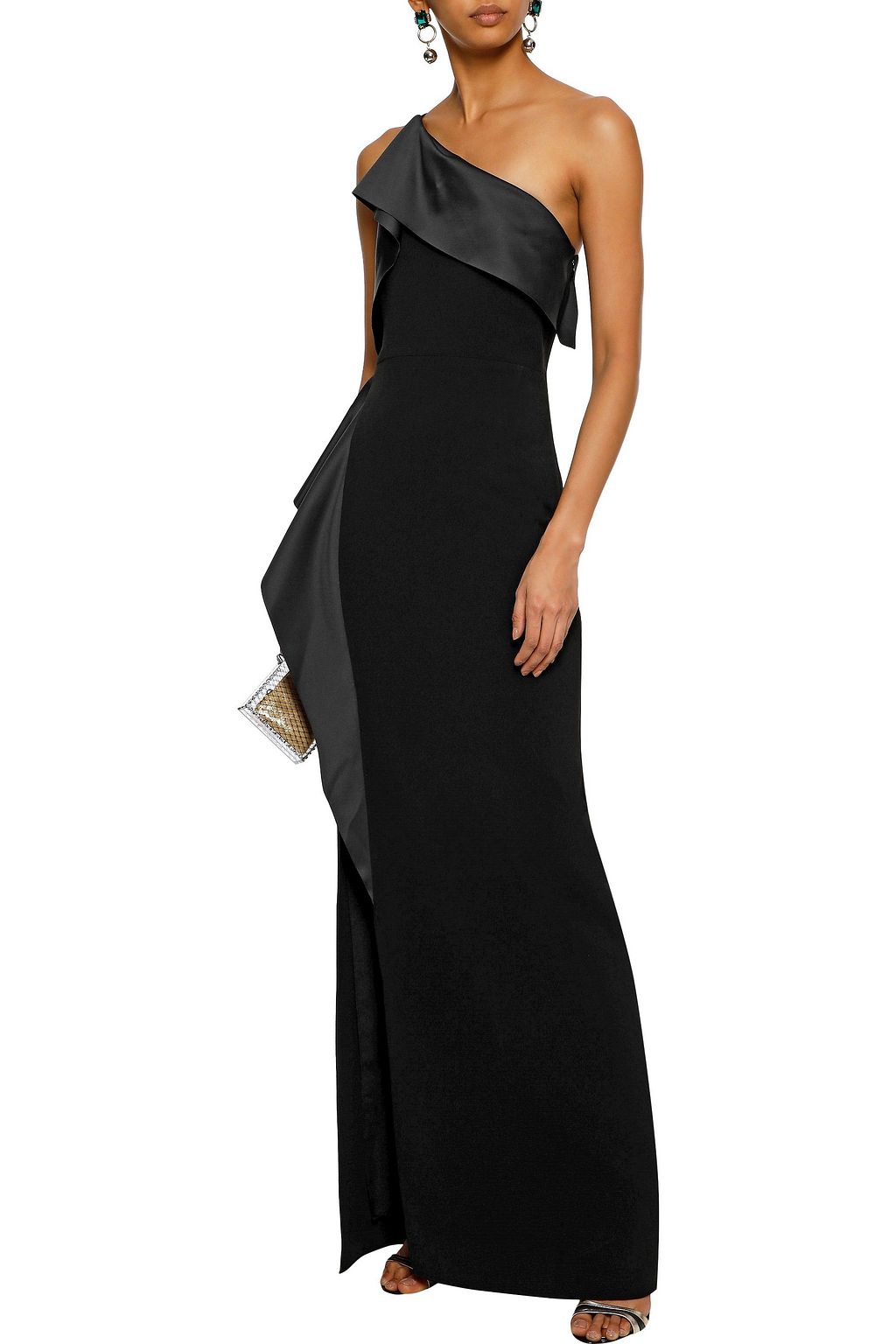 halston one shoulder crepe gown